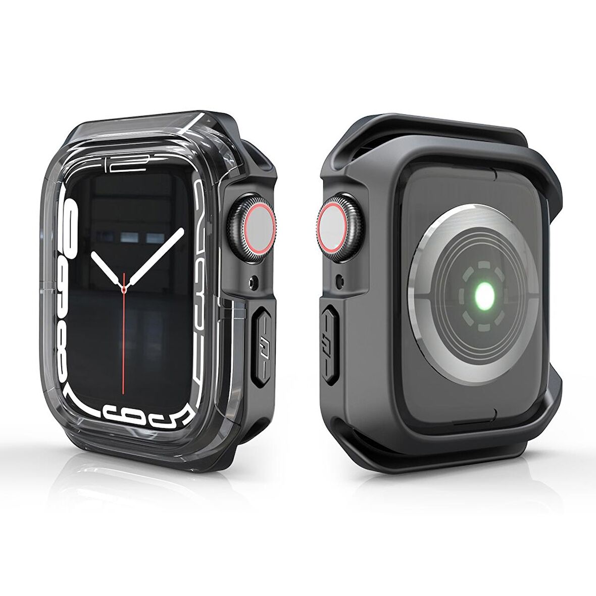 Apple Watch 41 Mm Uyumlu Kasa Koruyucu Sert PC + Silikon Koruyucu 360 Protective Spor Tasarım Gard08 Siyah