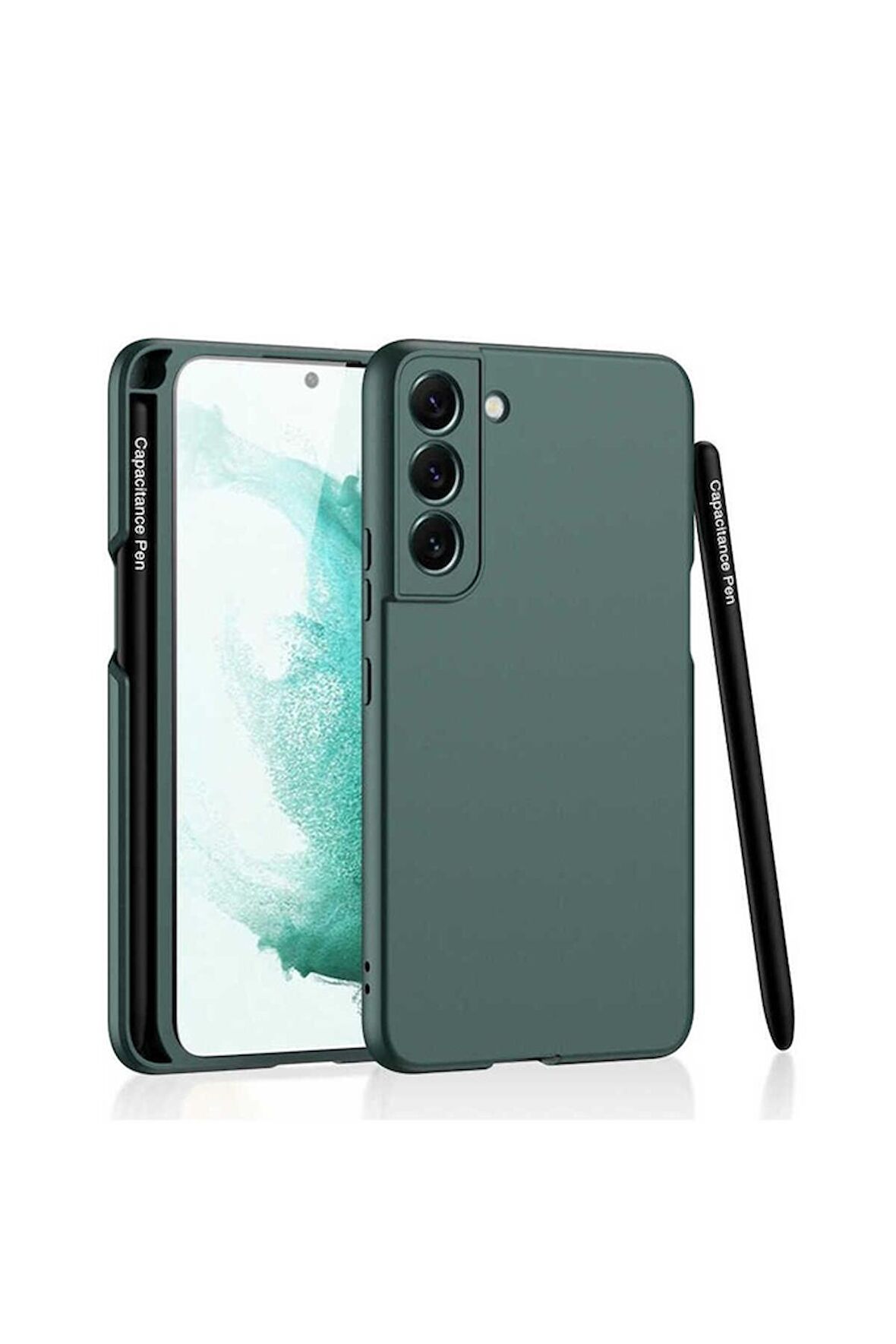 Samsung Galaxy S22 Plus Uyumlu Kılıf Kalemli Kıpta Kapak Koyu Yeşil