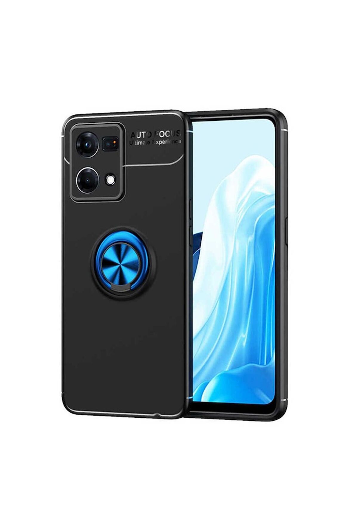 Oppo Reno 7 4G Uyumlu Kılıf Ravel Silikon Kapak Siyah-Mavi