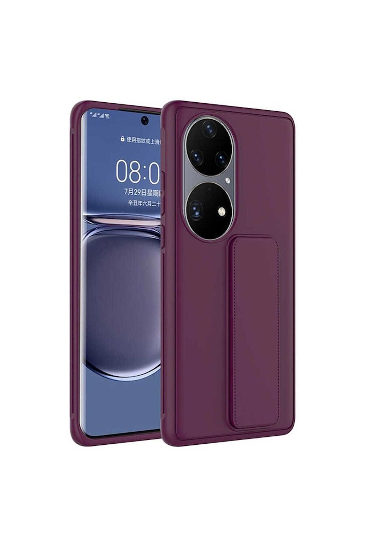 Huawei P50 Pro Uyumlu Kılıf Qstand Kapak Mürdüm