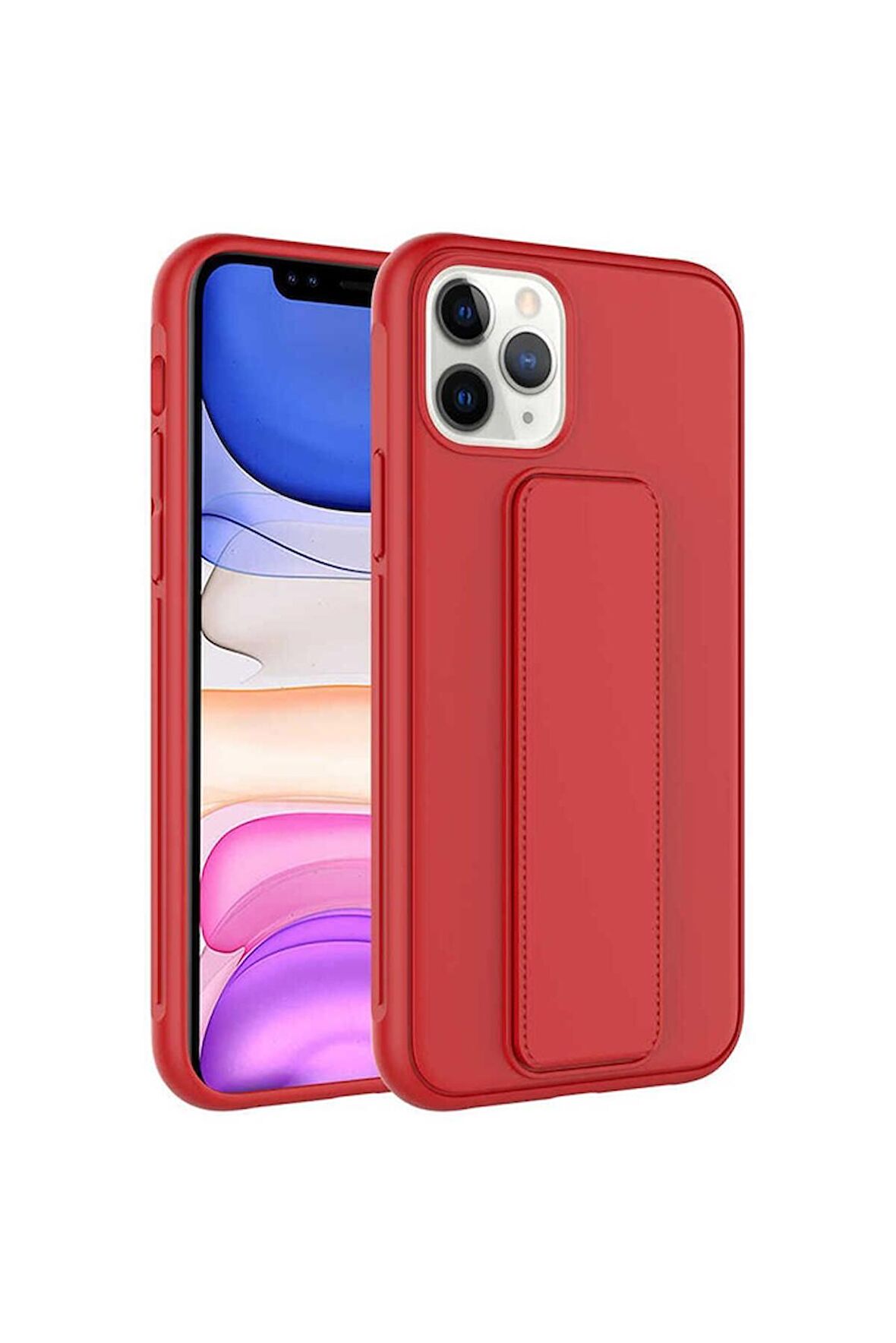 Apple iPhone 11 Pro Max Uyumlu Kılıf Qstand Kapak Kırmızı