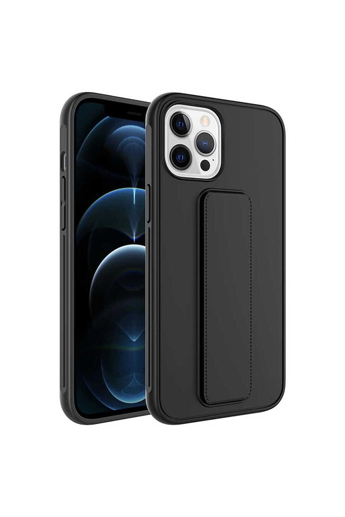 Apple iPhone 12 Pro Max Uyumlu Kılıf Qstand Kapak Siyah