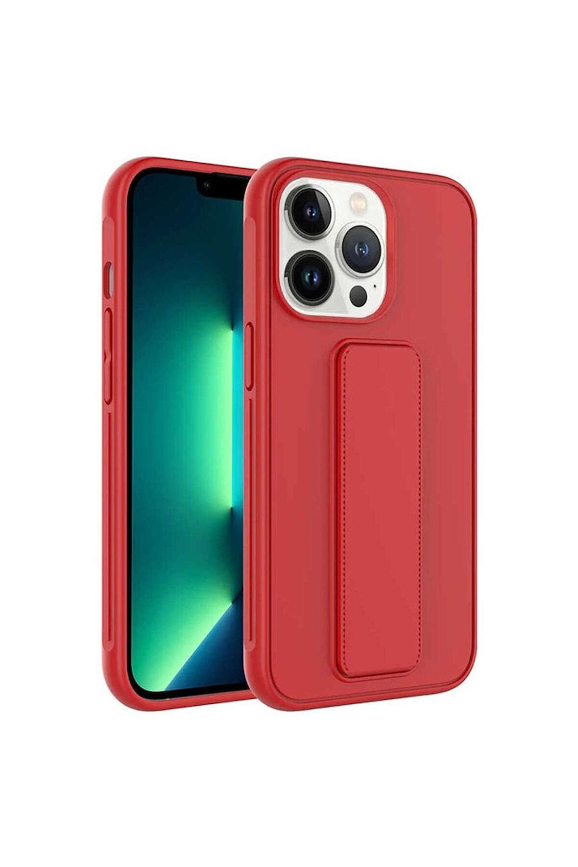 Apple iPhone 13 Pro Max Uyumlu Kılıf Qstand Kapak Kırmızı