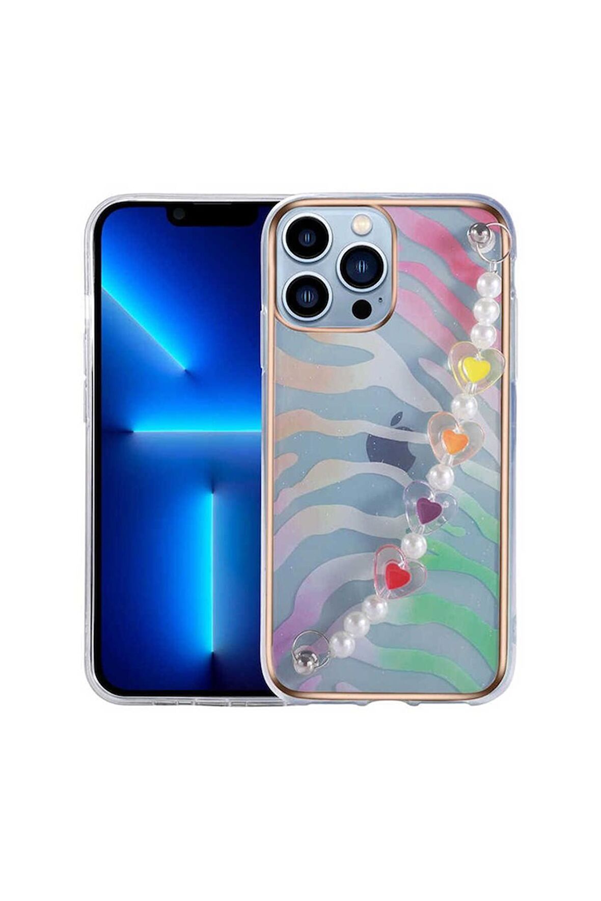 Apple iPhone 13 Pro Uyumlu Kılıf Pilla Kapak Pembe-Yeşil