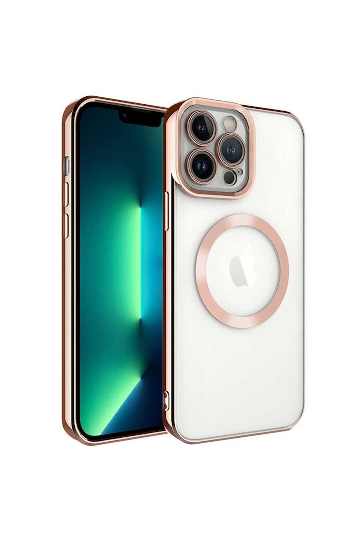 Apple iPhone 13 Pro Uyumlu Kılıf Magsafe Wireless Şarj Özellikli Setro Silikon Rose Gold
