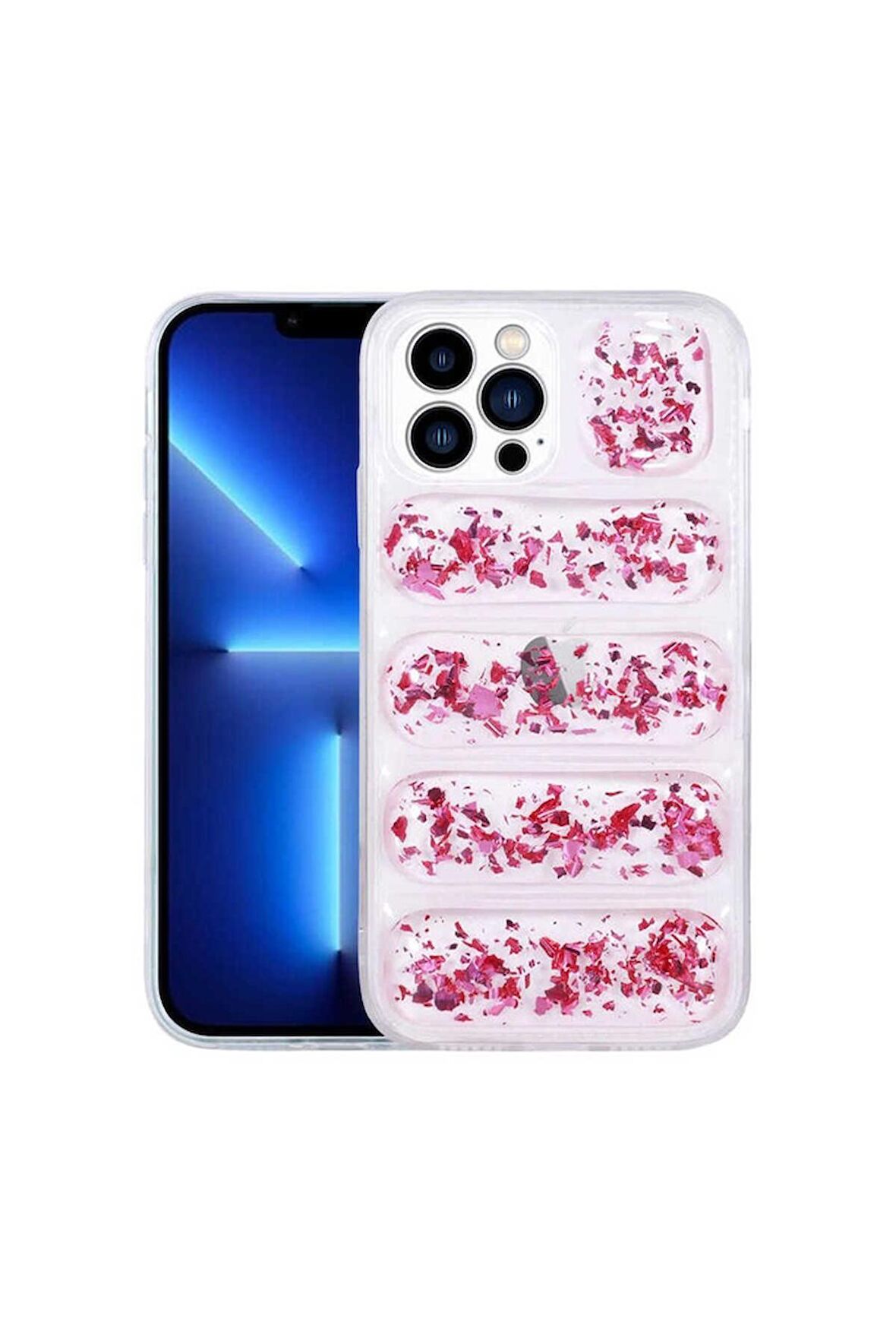 Apple iPhone 12 Pro Max Uyumlu Kılıf Kamera Korumalı Simli Airbag'li Dalga Kapak Pembe Koyu