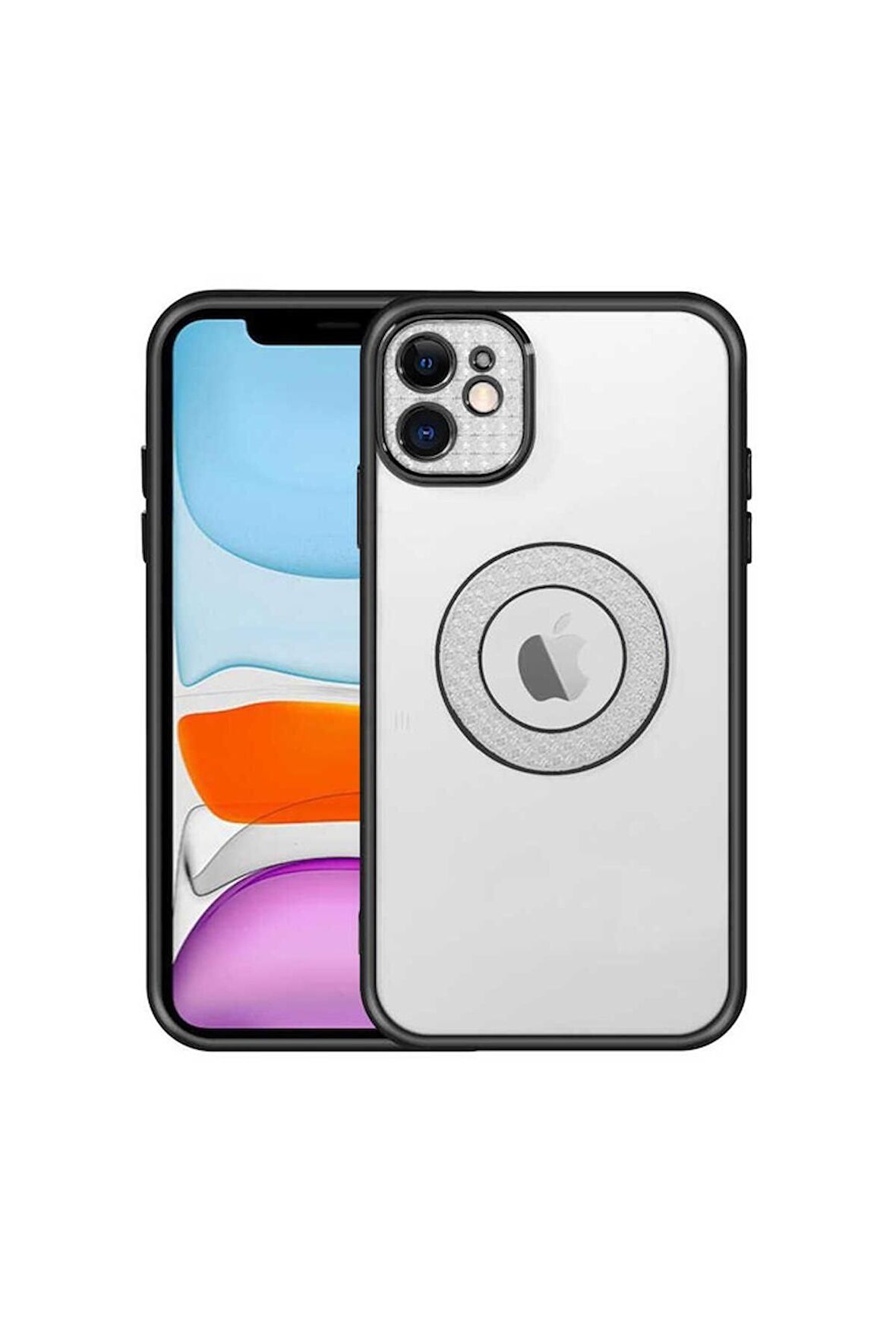 Apple iPhone 12 Uyumlu Kılıf Kamera Korumalı Logo Gösteren Esta Kapak Siyah