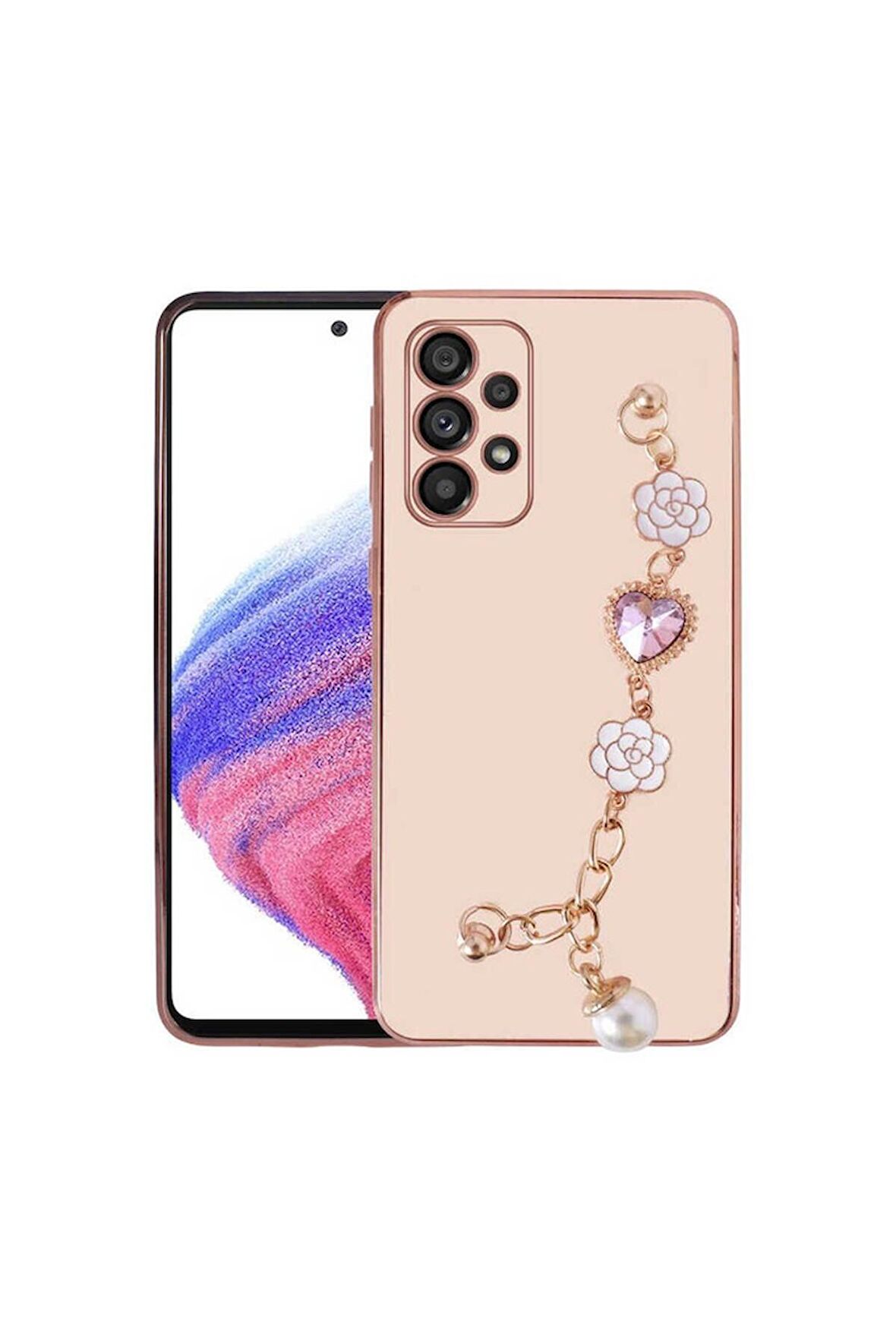 Samsung Galaxy A13 4G Uyumlu Kılıf El Tutamaçlı Kamera Korumalı Taka Silikon Kapak Pembe