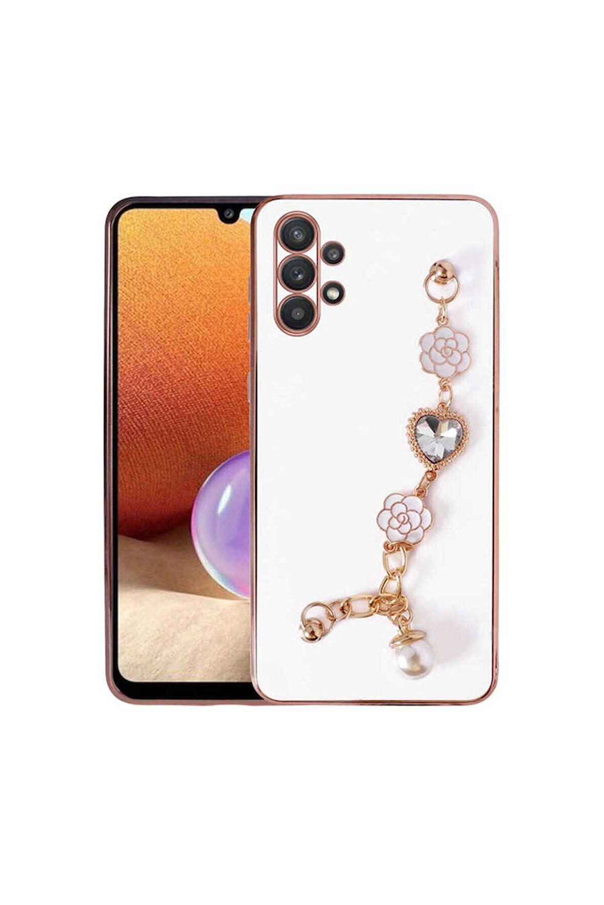 Samsung Galaxy A32 4G Uyumlu Kılıf El Tutamaçlı Kamera Korumalı Taka Silikon Kapak Beyaz