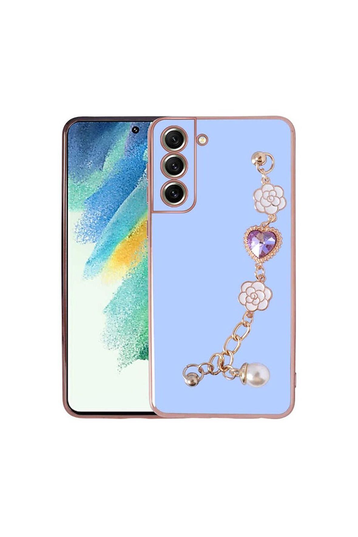 Samsung Galaxy S21 FE Uyumlu Kılıf El Tutamaçlı Kamera Korumalı Taka Silikon Kapak Mor