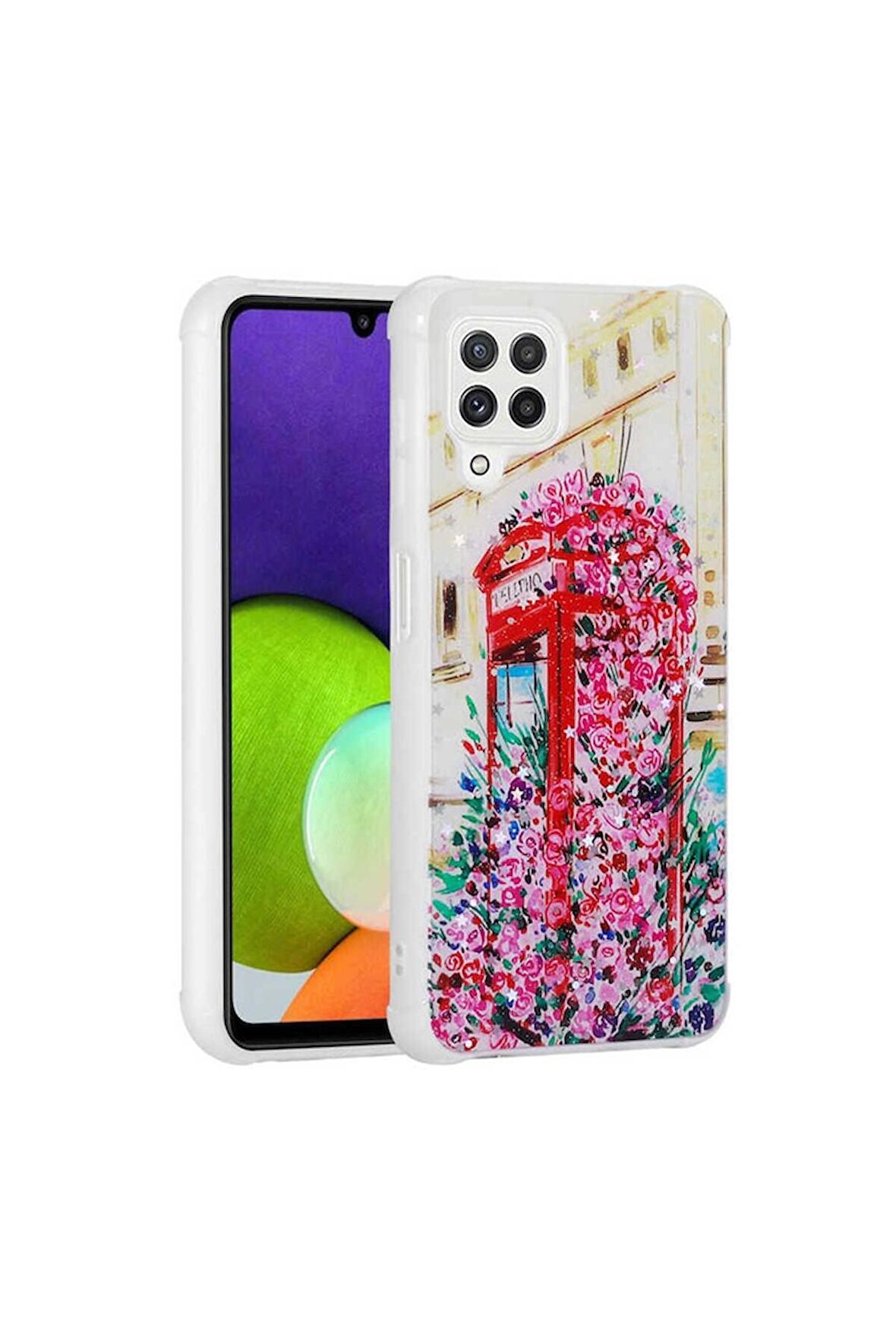 Samsung Galaxy A22 4G Uyumlu Kılıf Simli Desenli Kamera Korumalı Parlak Popy Kapak Kulübe