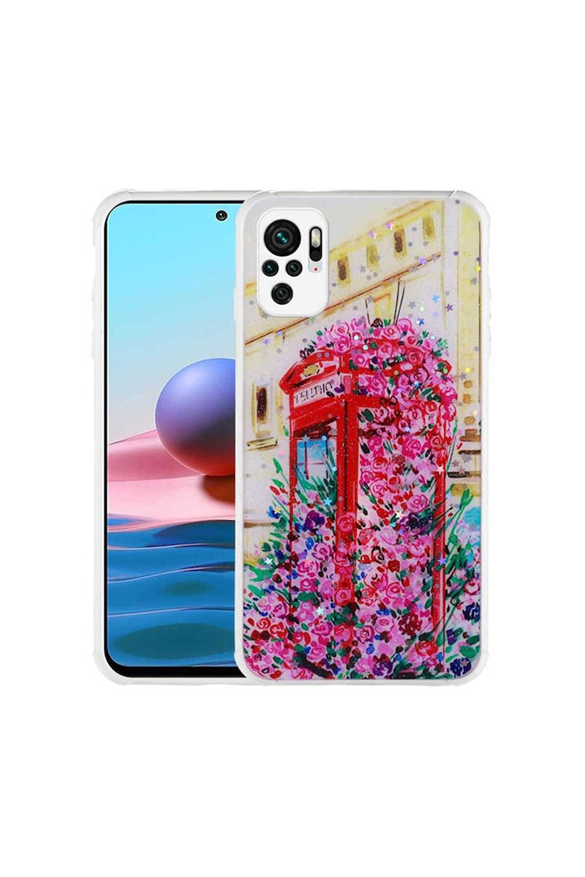 Xiaomi Redmi Note 10S Uyumlu Kılıf Simli Desenli Kamera Korumalı Parlak Popy Kapak Kulübe