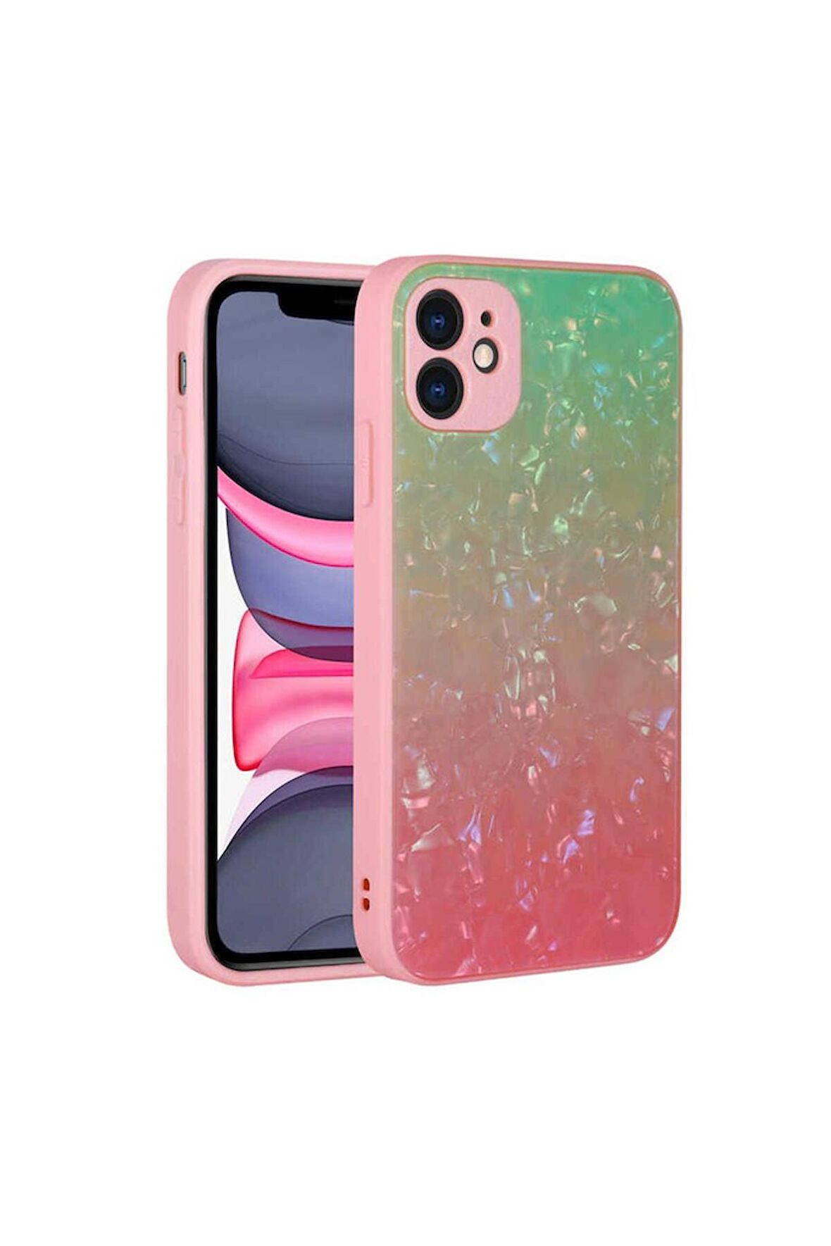 Apple iPhone 11 Uyumlu Kılıf Renk Geçişli Mermer Desenli Sert Silikon Granit Kapak NO4