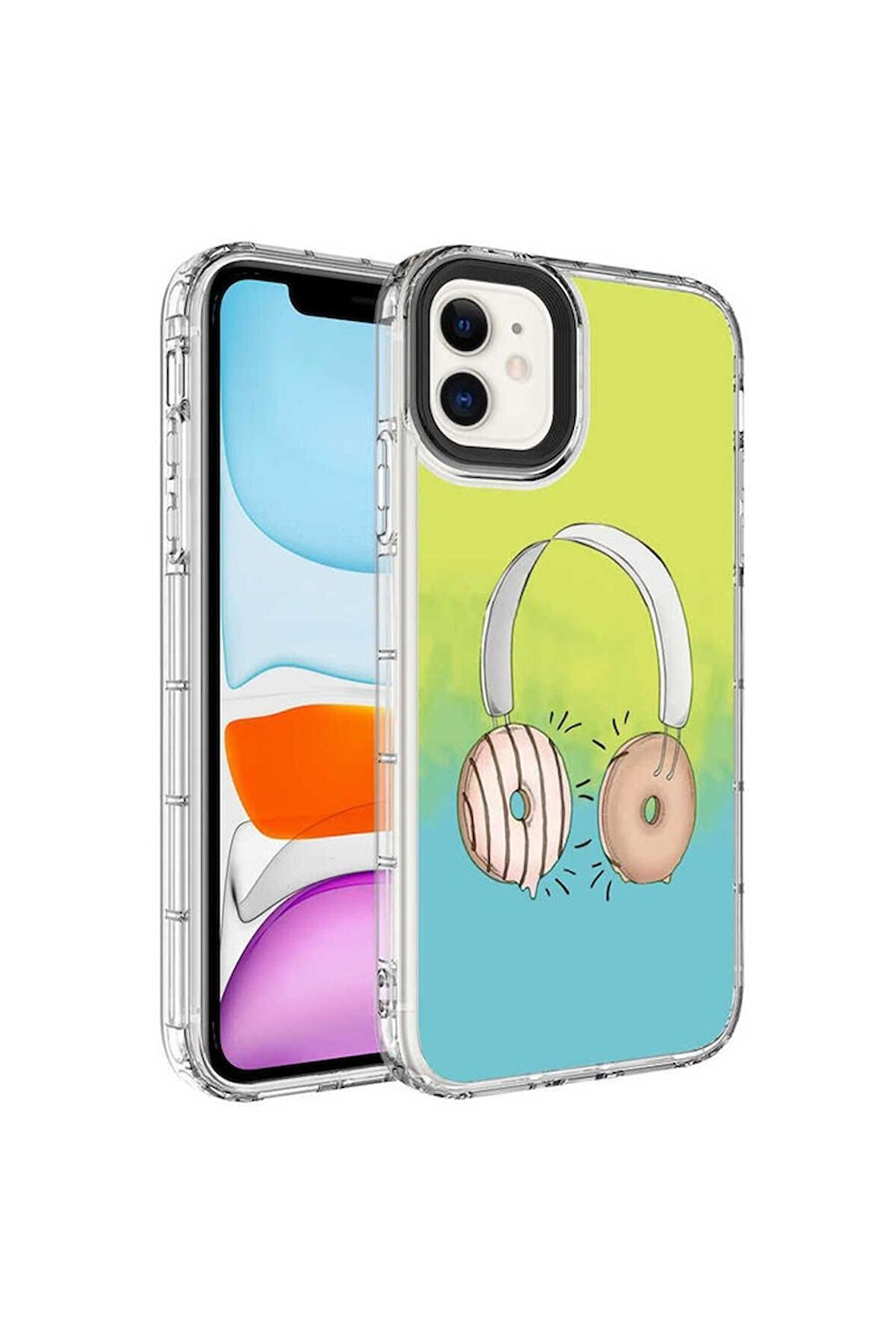 Apple iPhone 11 Uyumlu Kılıf Kamera Korumalı Renkli Desenli Sert Silikon Korn Kapak NO14