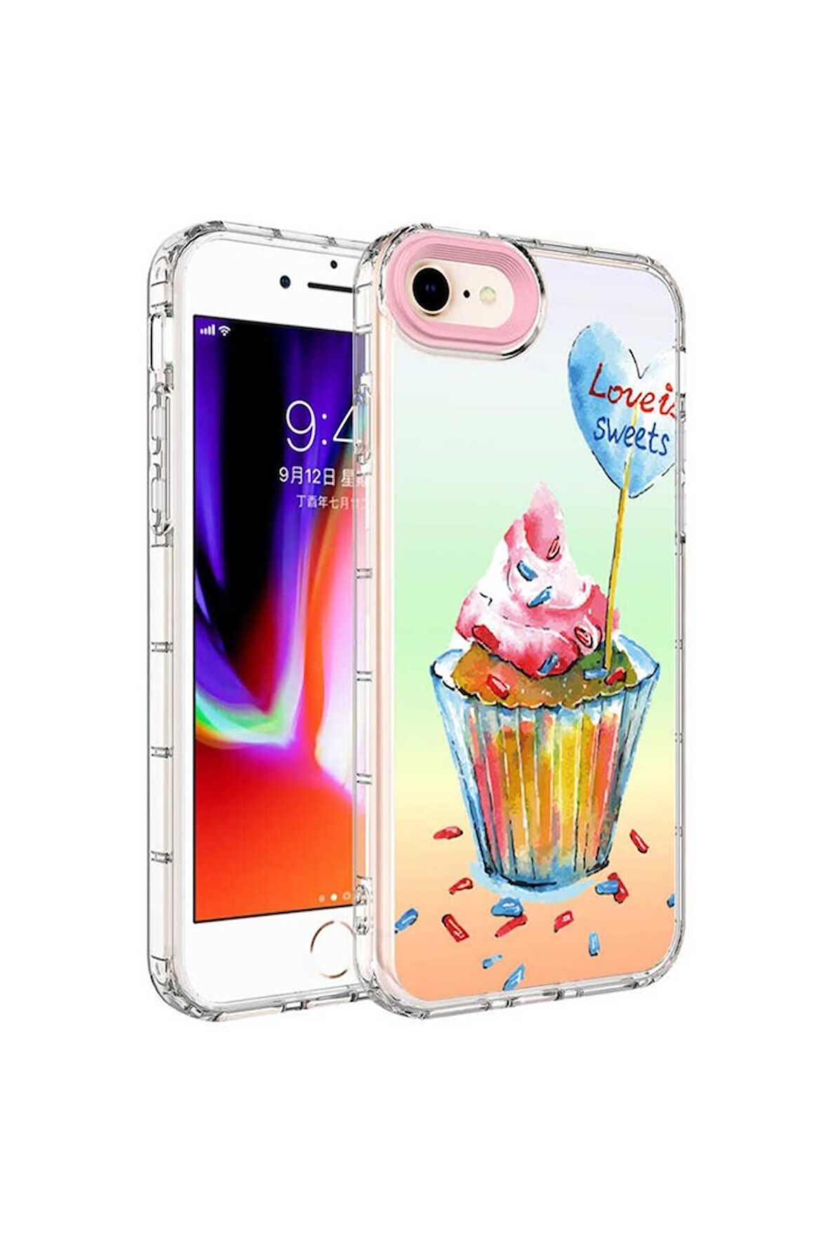 Apple iPhone 8 Uyumlu Kılıf Kamera Korumalı Renkli Desenli Sert Silikon Korn Kapak NO15