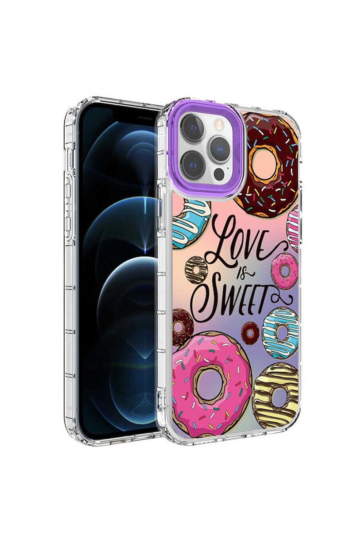 Apple iPhone 12 Pro Uyumlu Kılıf Kamera Korumalı Renkli Desenli Sert Silikon Korn Kapak NO11