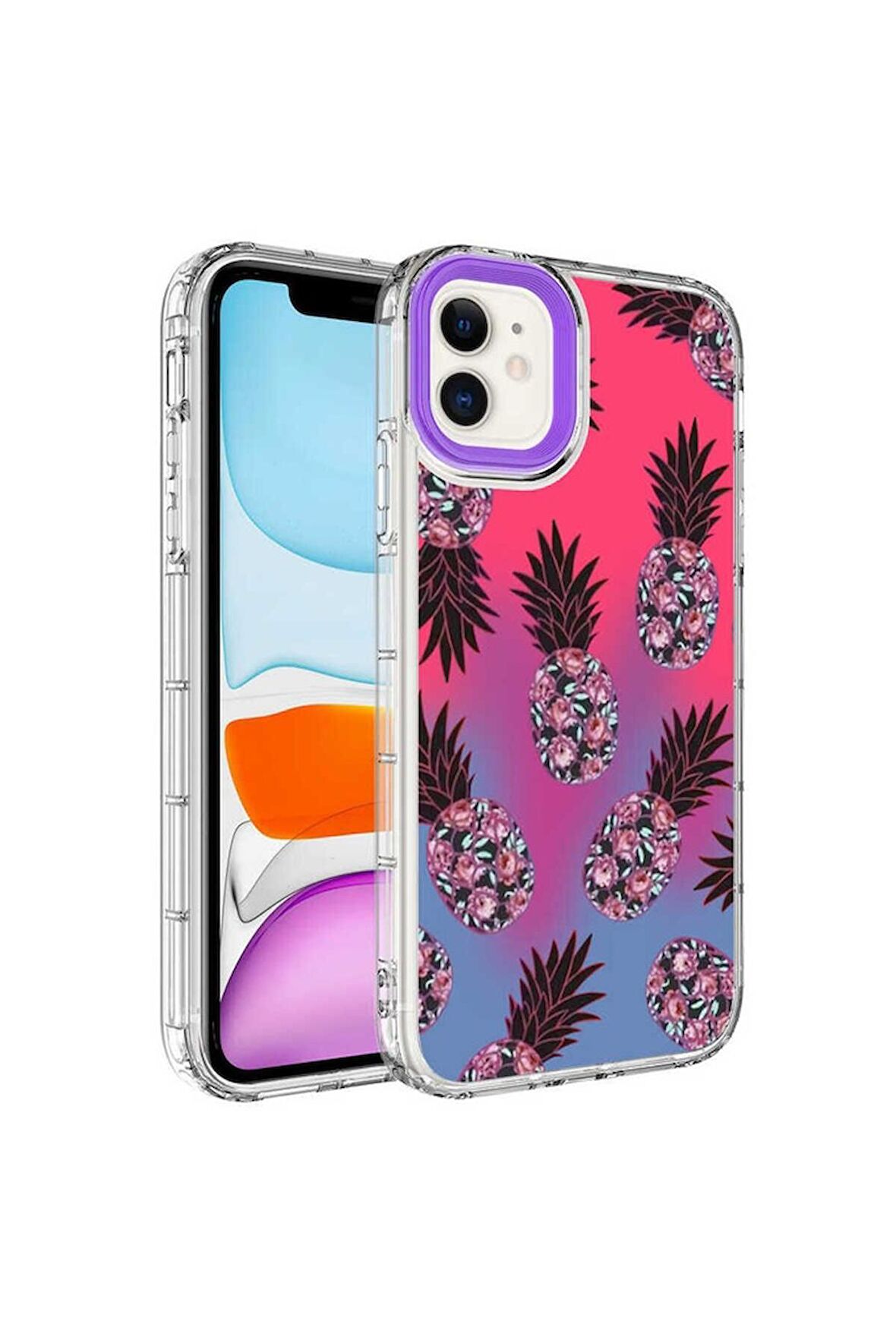 Apple iPhone 12 Uyumlu Kılıf Kamera Korumalı Renkli Desenli Sert Silikon Korn Kapak NO6