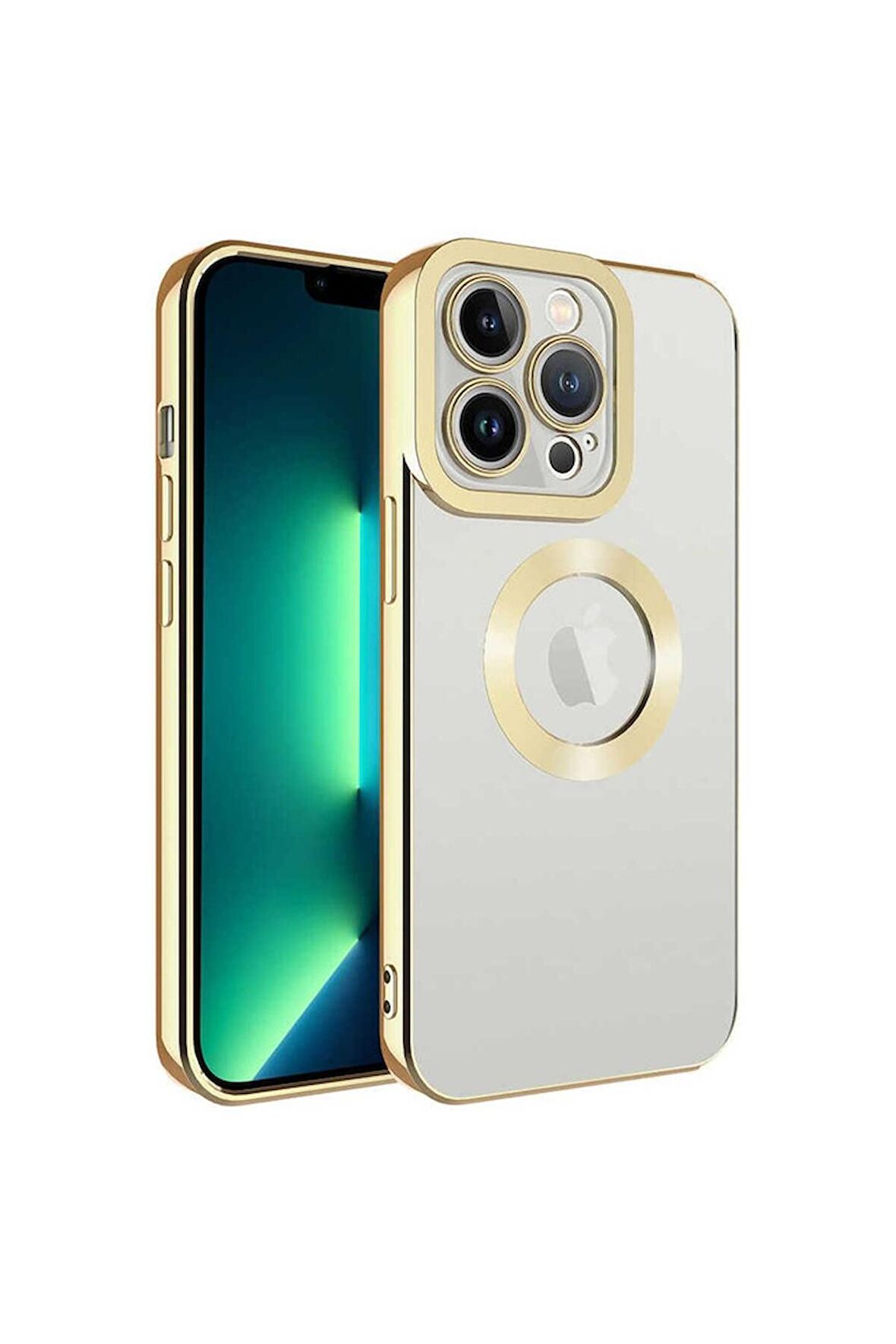 Apple iPhone 12 Pro Max Uyumlu Kılıf Kamera Korumalı Logo Gösteren Omega Kapak Gold