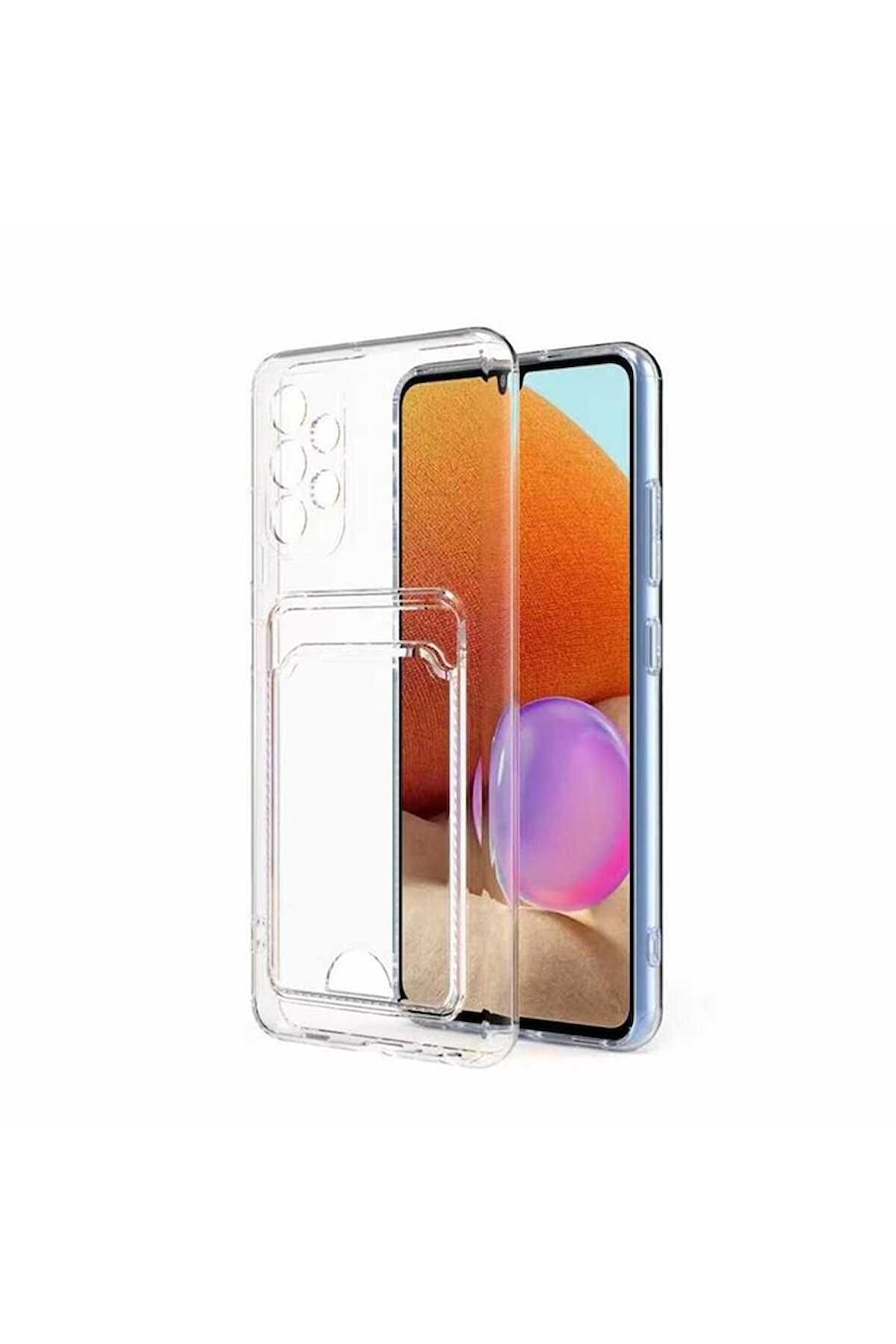 Samsung Galaxy A52 Uyumlu Kılıf Kartlıklı Şeffaf Setra Clear Silikon Kapak