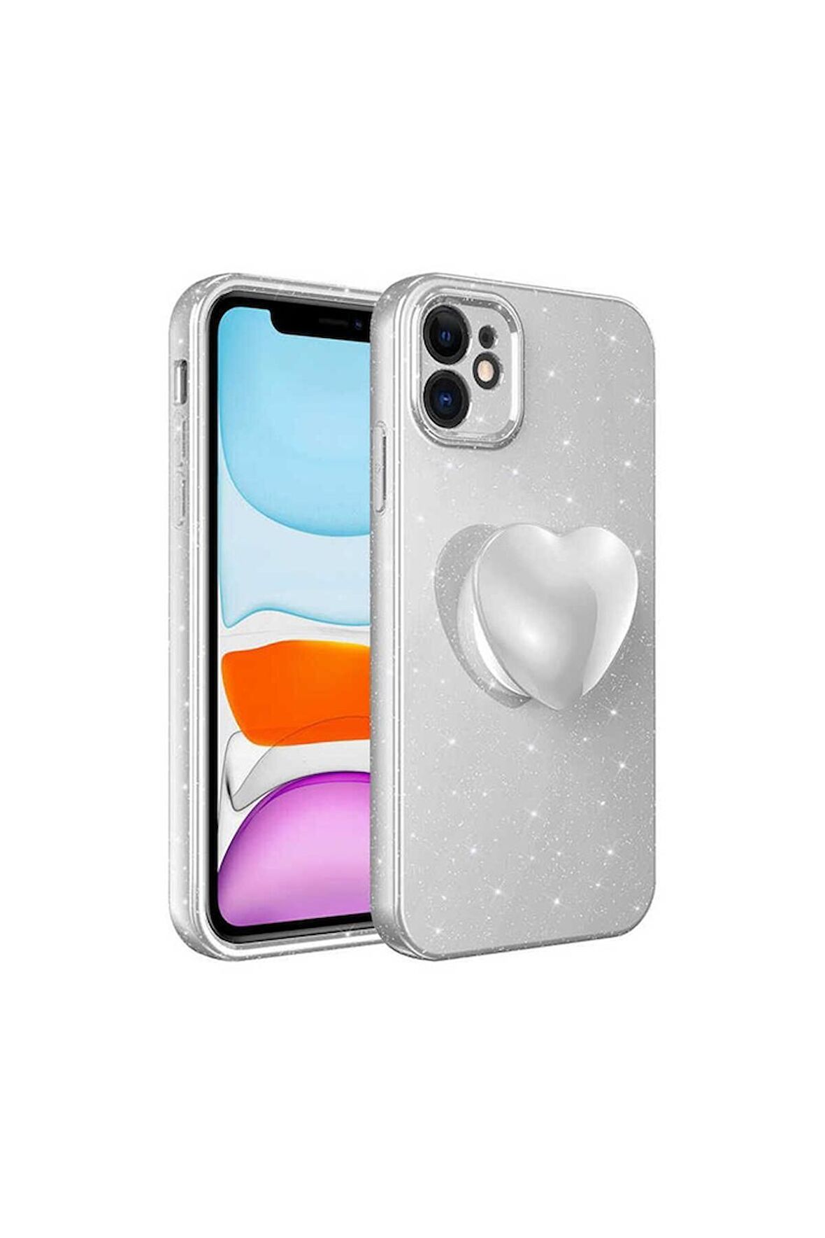 Apple iPhone 11 Uyumlu Kılıf Kamera Korumalı Simli Pop Soketli Lüks Koton Soketli Kapak Beyaz