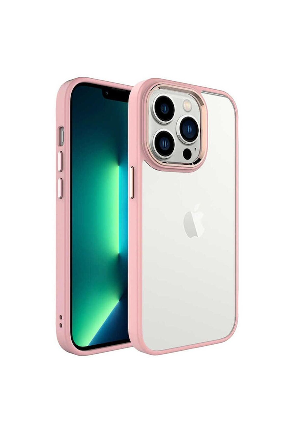 Apple iPhone 14 Pro Max Uyumlu Kılıf Krom Kapak Pembe Açık