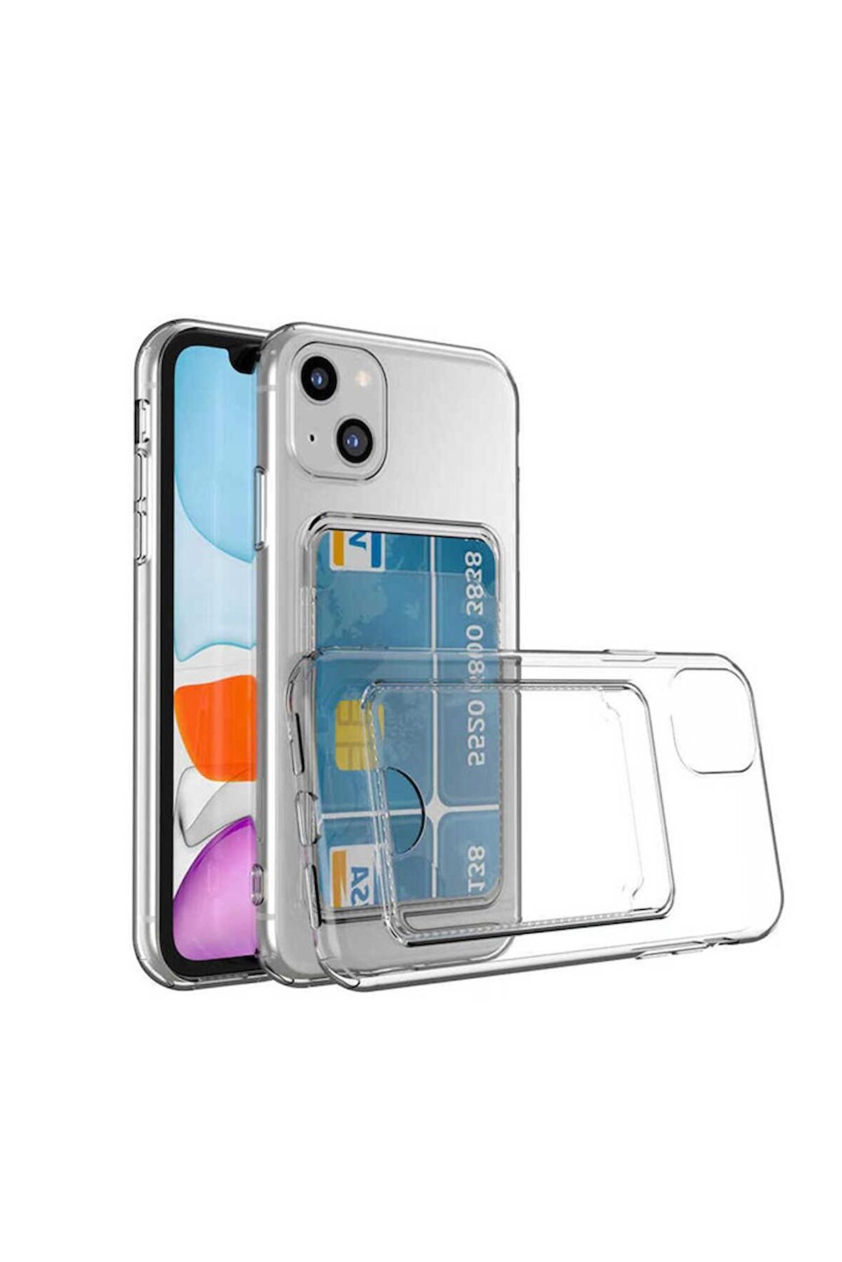 Apple iPhone 14 Uyumlu Kılıf Kartlıklı Şeffaf Setra Clear Silikon Kapak