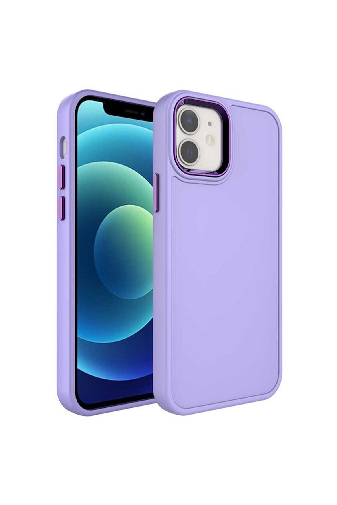 Apple iPhone 11 Uyumlu Kılıf Metal Çerçeve ve Buton Tasarımlı Sert Botox Kapak Lila
