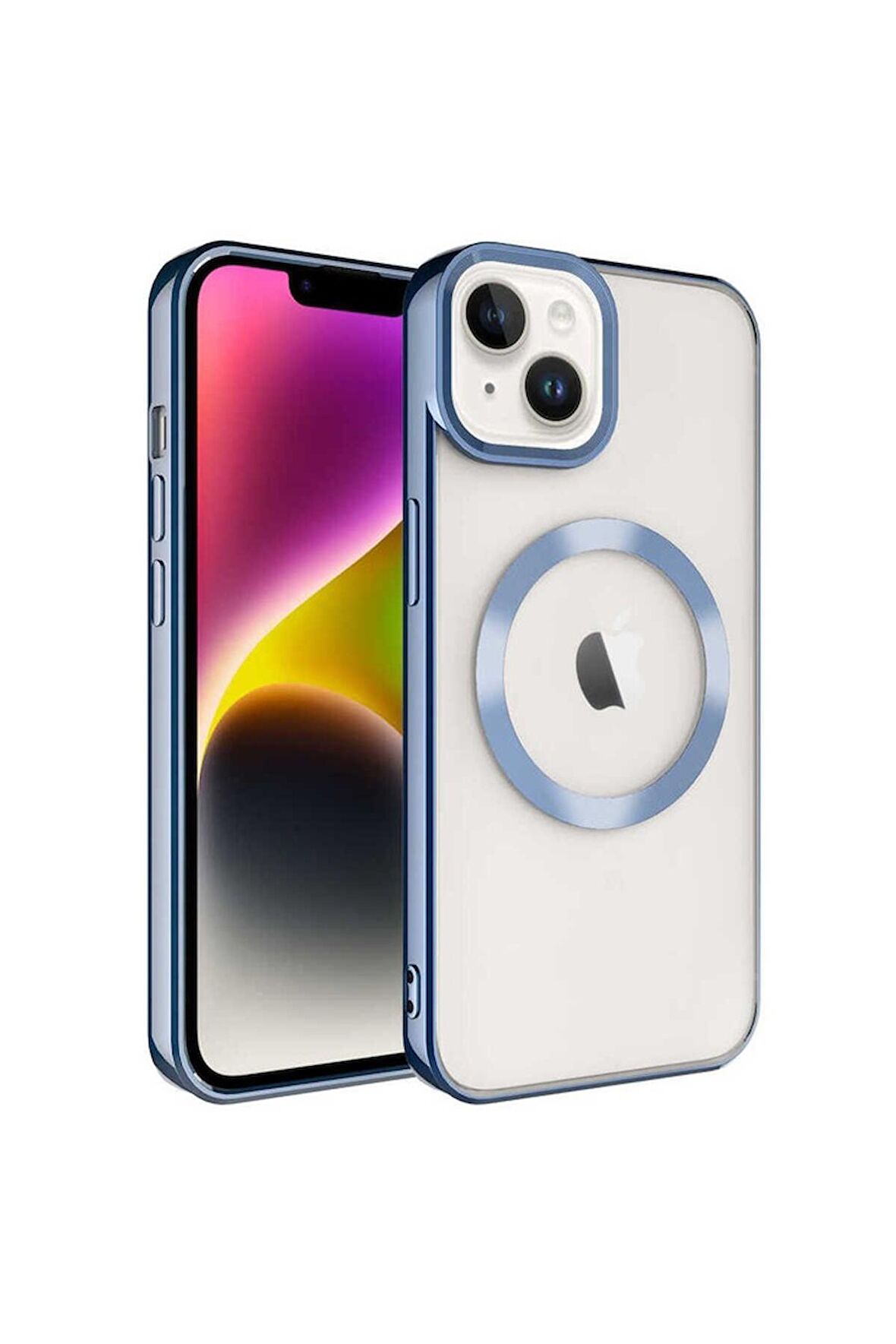 Apple iPhone 14 Uyumlu Kılıf Magsafe Wireless Şarj Özellikli Setro Silikon Mavi