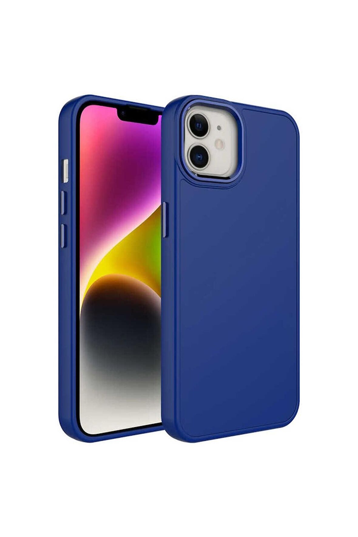 Apple iPhone 11 Uyumlu Kılıf Metal Çerçeve ve Buton Tasarımlı Silikon Luna Kapak Lacivert