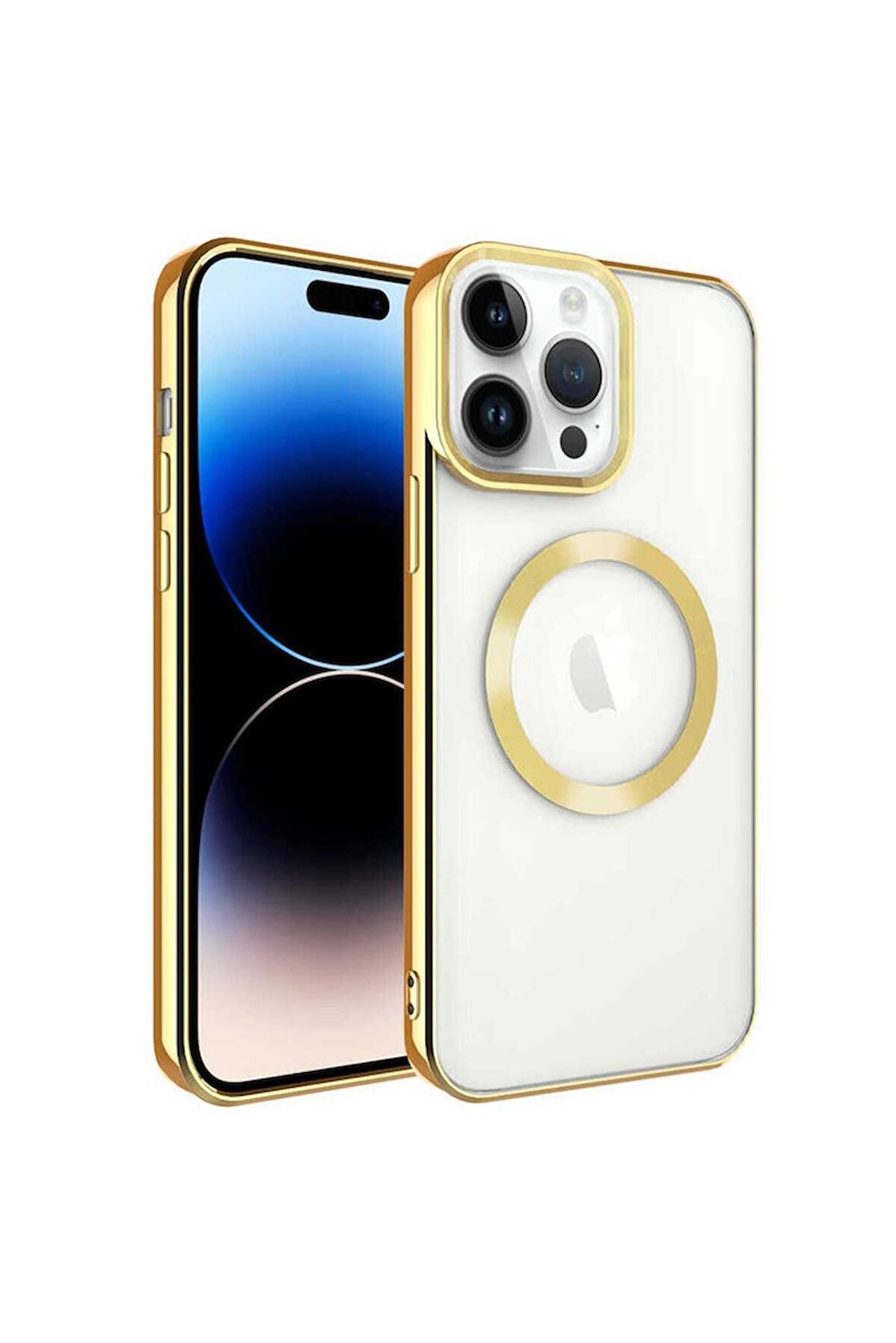 Apple iPhone 14 Pro Uyumlu Kılıf Magsafe Wireless Şarj Özellikli Setro Silikon Gold