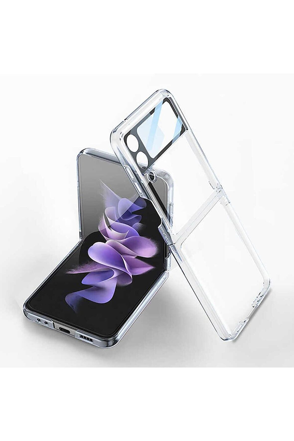 Samsung Galaxy Z Flip 4 Uyumlu Kılıf Kıpta Lensli Kapak Renksiz