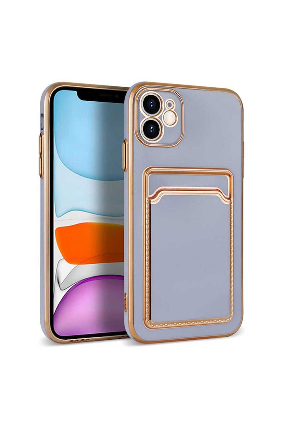 Apple iPhone 11 Uyumlu Kılıf Bark Kartlıklı Kapak Lila