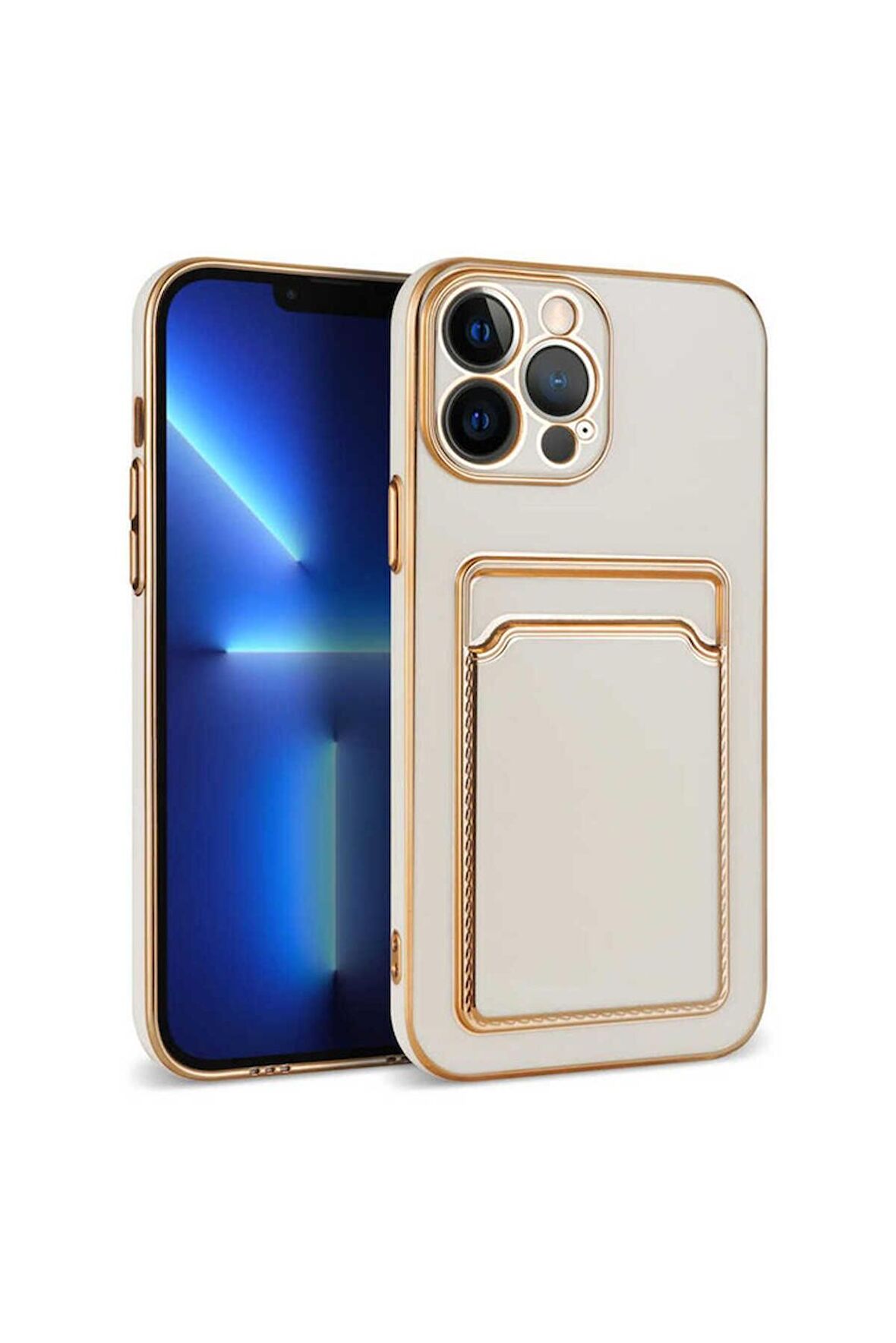 Apple iPhone 12 Pro Uyumlu Kılıf Bark Kartlıklı Kapak Beyaz