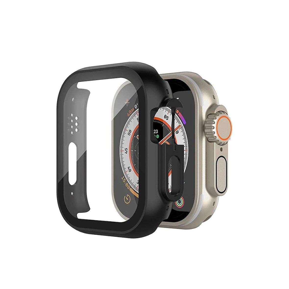Apple Watch Ultra 49 Mm Uyumlu Sert Plastik Çizmeyen Pc Protective Ekran Ve Kasa Koruyucu Gard 20 Siyah