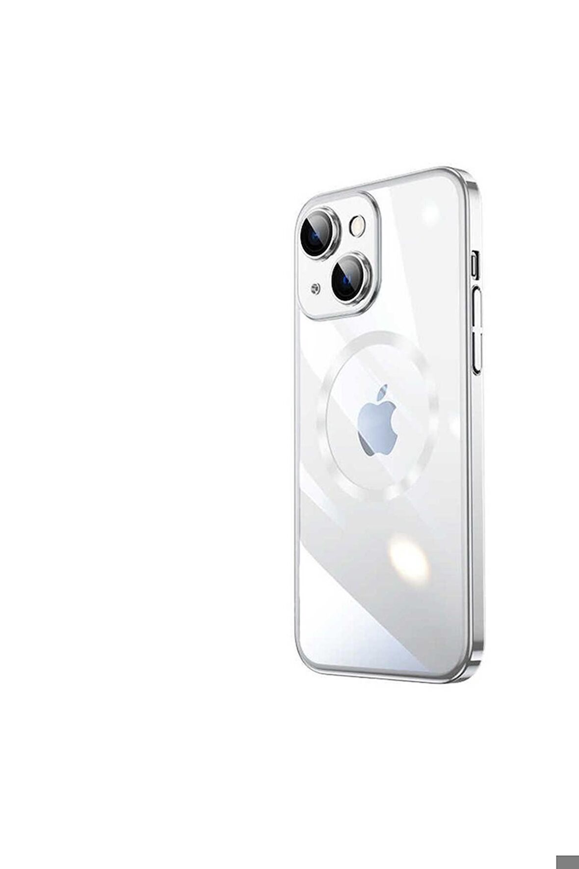 Apple iPhone 14 Uyumlu Kılıf Wireless Şarj Özellikli Sert PC Riksos Magsafe Kapak Gümüş