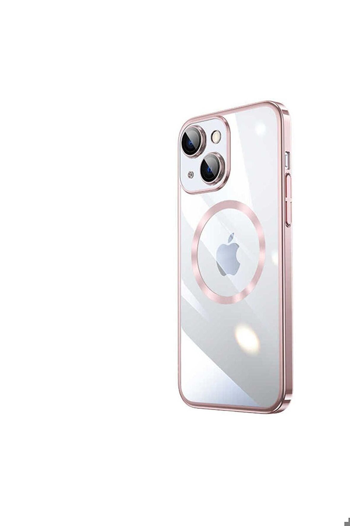 Apple iPhone 13 Uyumlu Kılıf Wireless Şarj Özellikli Sert PC Riksos Magsafe Kapak Rose Gold