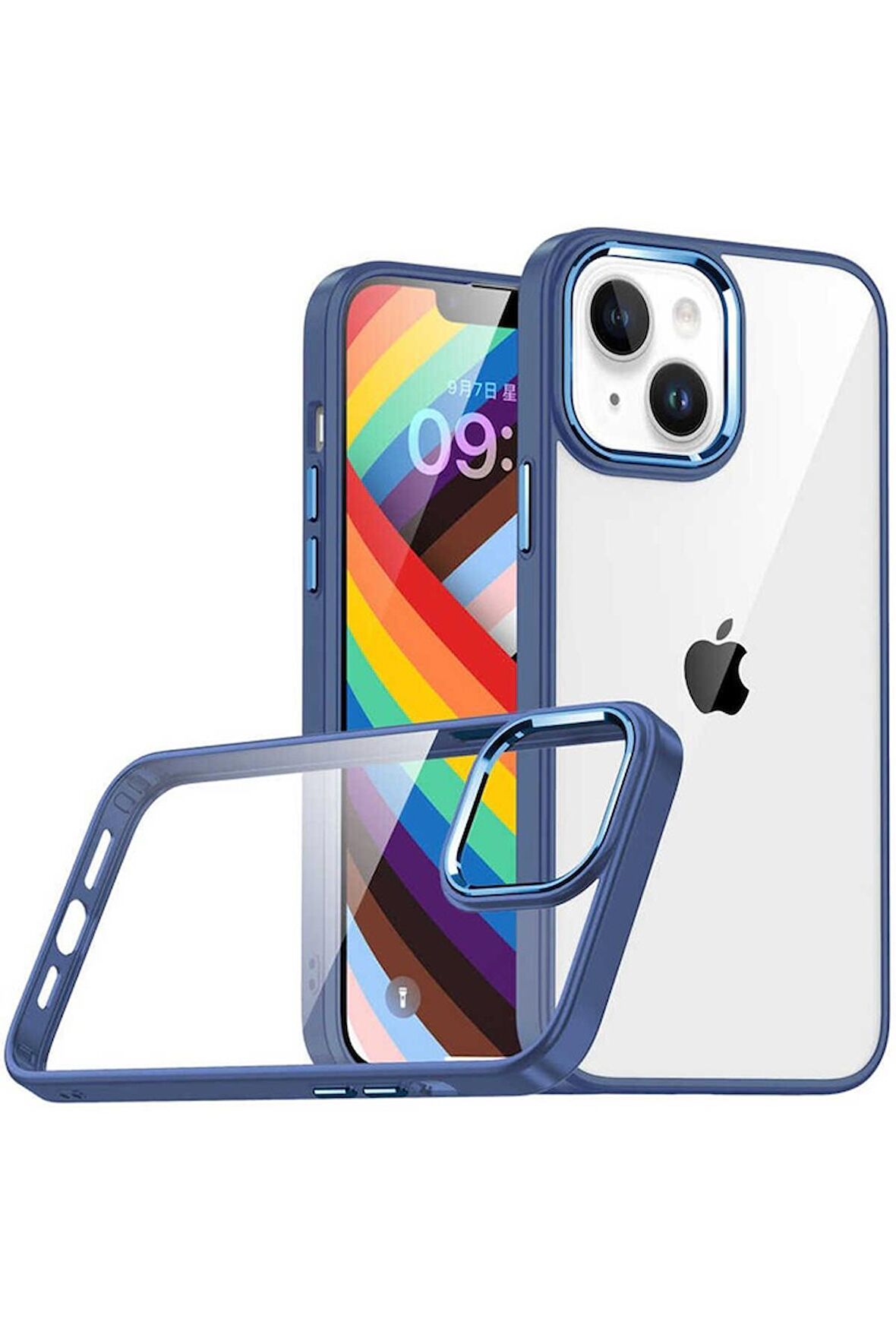 Apple iPhone 14 Uyumlu Kılıf Flora Kapak Sierra Mavi