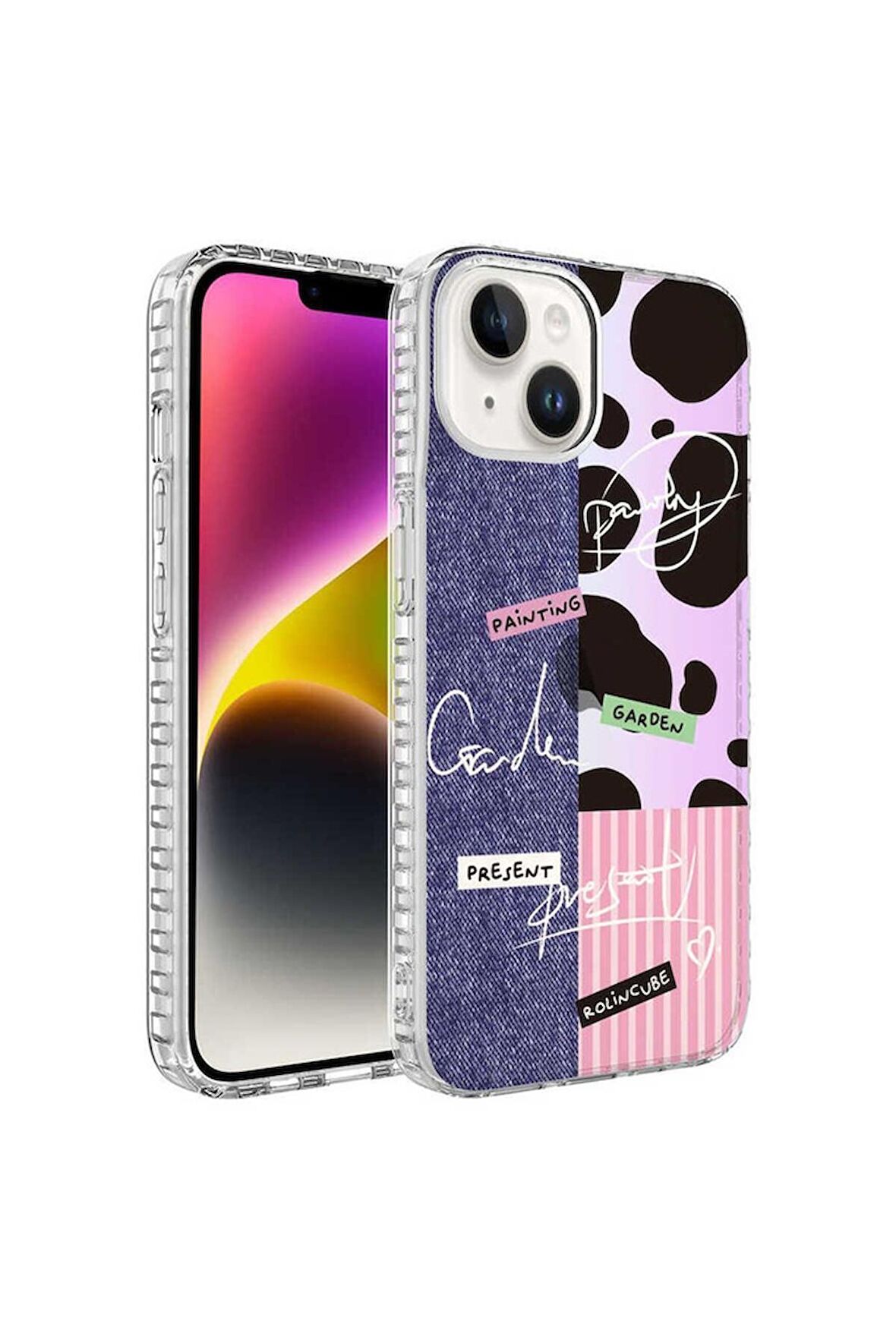 Apple iPhone 14 Plus Uyumlu Kılıf Airbag Kenarlı Renkli Desenli Silikon Elegans Kapak NO8