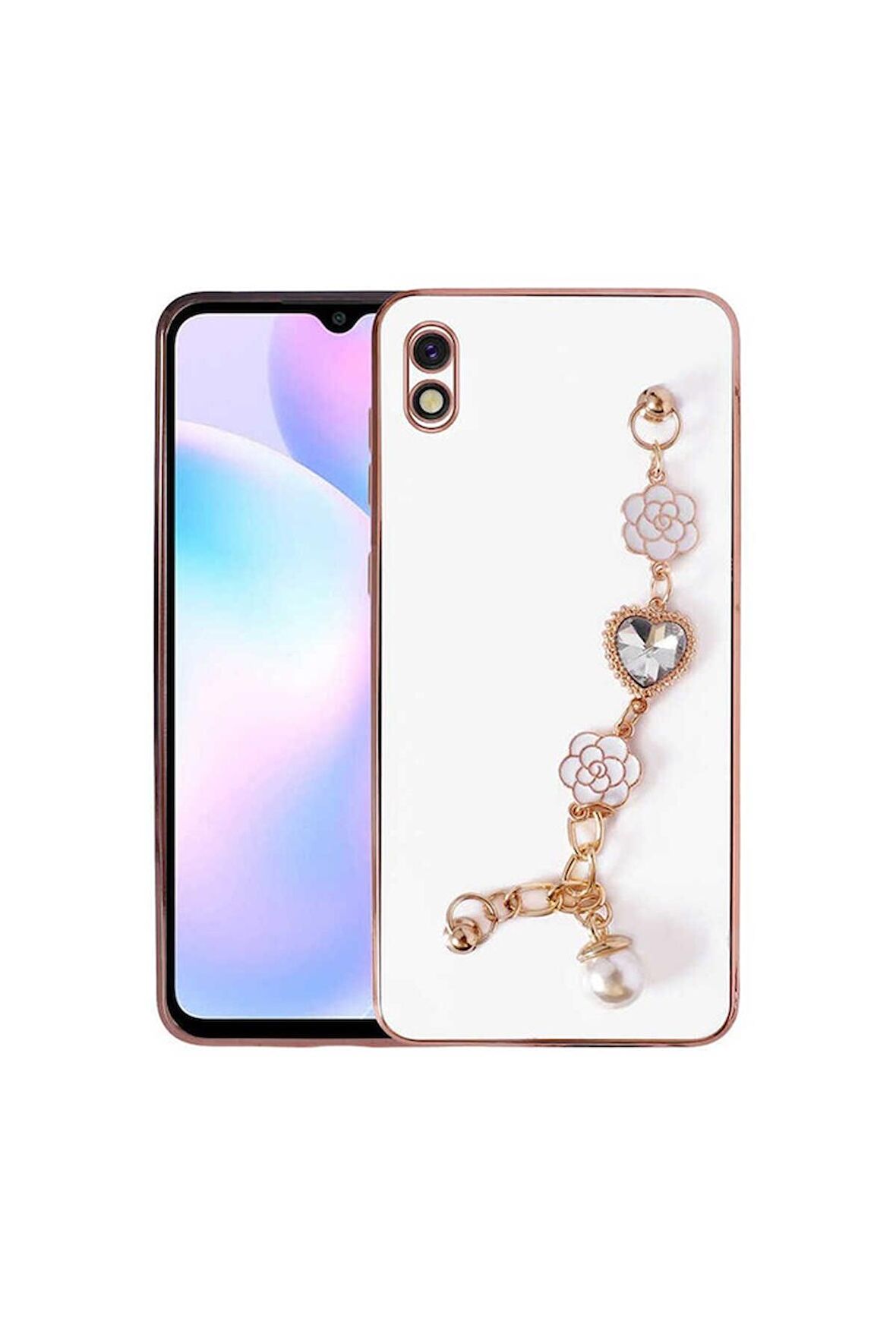 Xiaomi Redmi 9A Uyumlu Kılıf El Tutamaçlı Kamera Korumalı Taka Silikon Kapak Beyaz