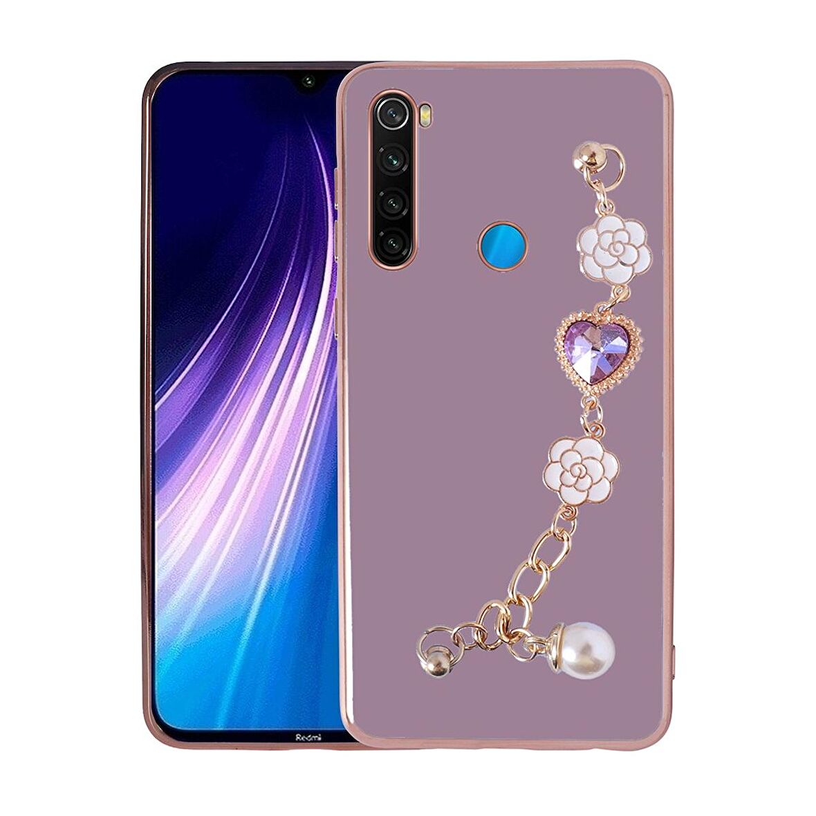 Xiaomi Redmi Note 8 Uyumlu Kılıf El Tutamaçlı Kamera Korumalı Taka Silikon Kapak Mor