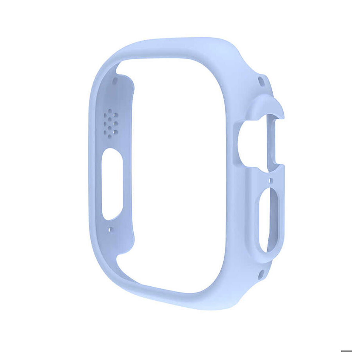 Apple Watch Ultra 49 Mm Uyumlu Sert Plastik 360 Tam Koruma Kasa Koruyucu + Temperli Cam Gard 18 Mavi Açık