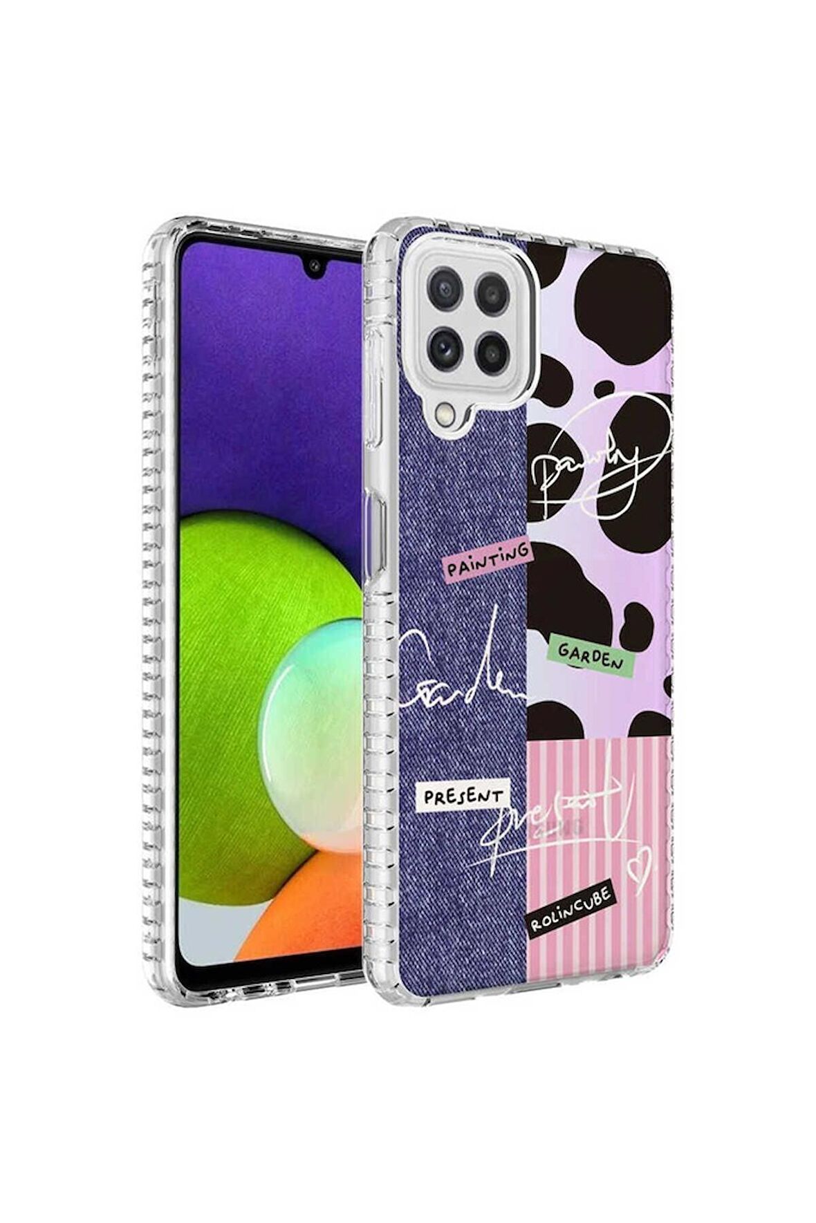 Samsung Galaxy A12 Uyumlu Kılıf Airbag Kenarlı Renkli Desenli Silikon Elegans Kapak NO8