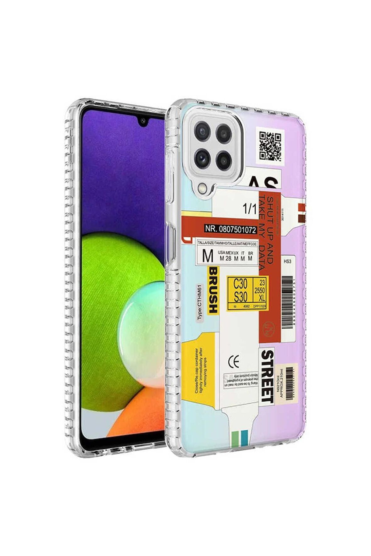 Samsung Galaxy A12 Uyumlu Kılıf Airbag Kenarlı Renkli Desenli Silikon Elegans Kapak NO2