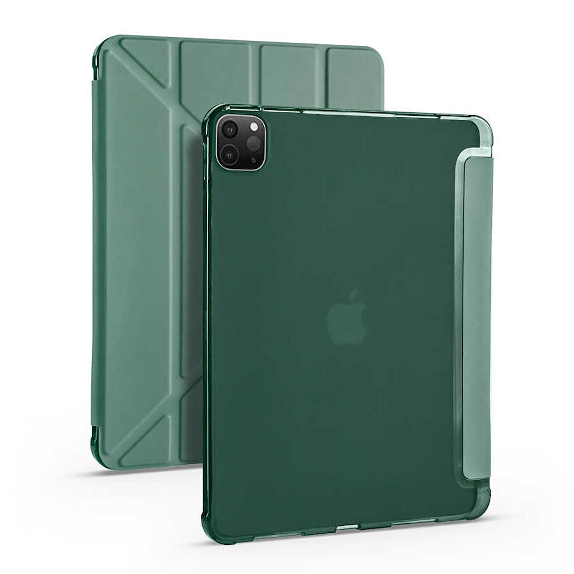 Apple iPad Pro 12.9 2022 M2 Uyumlu Tri Folding Kalem Bölmeli Tablet Kılıfı Koyu Yeşil