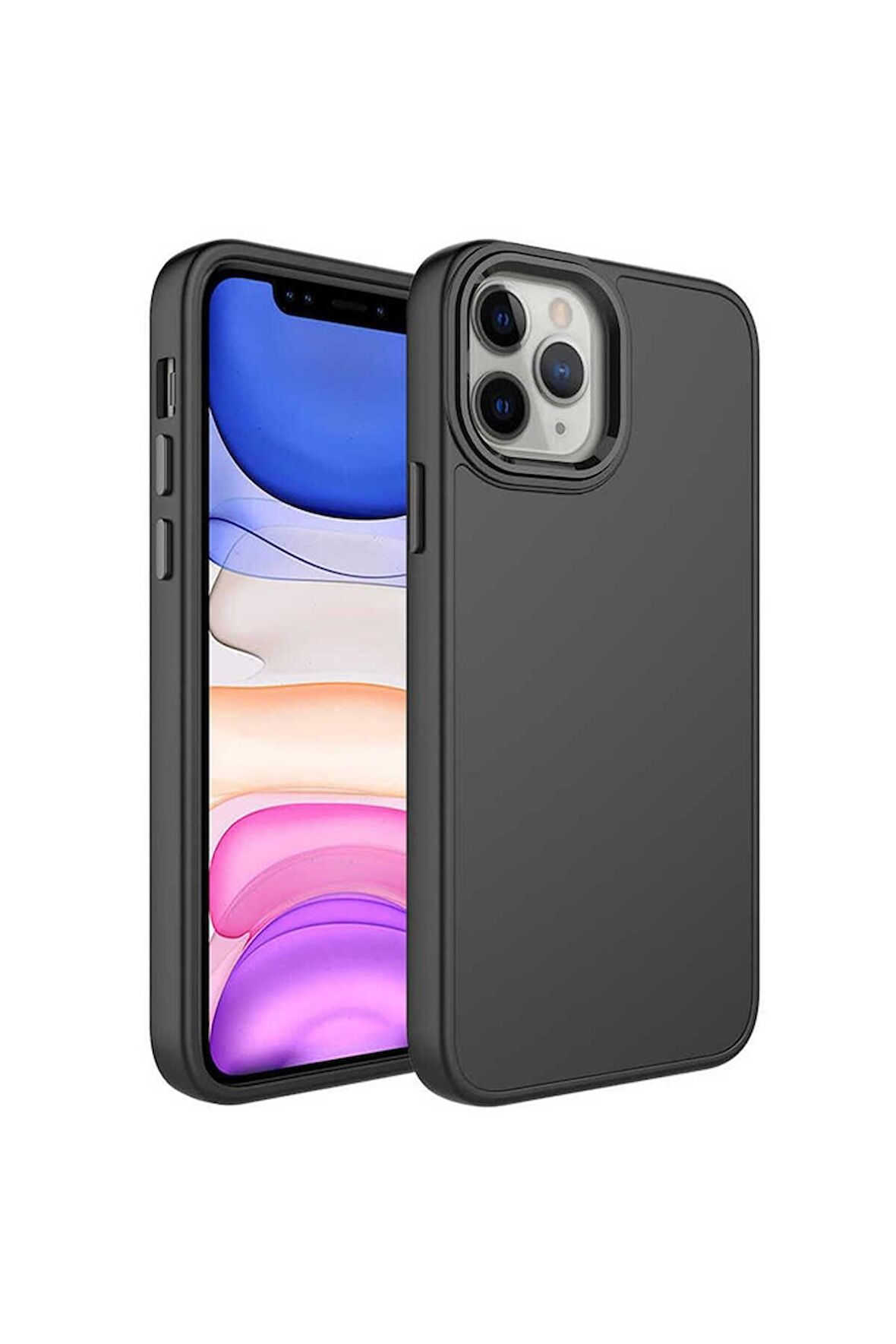 Apple iPhone 12 Pro Max Uyumlu Kılıf Metal Çerçeve ve Buton Tasarımlı Silikon Luna Kapak Siyah