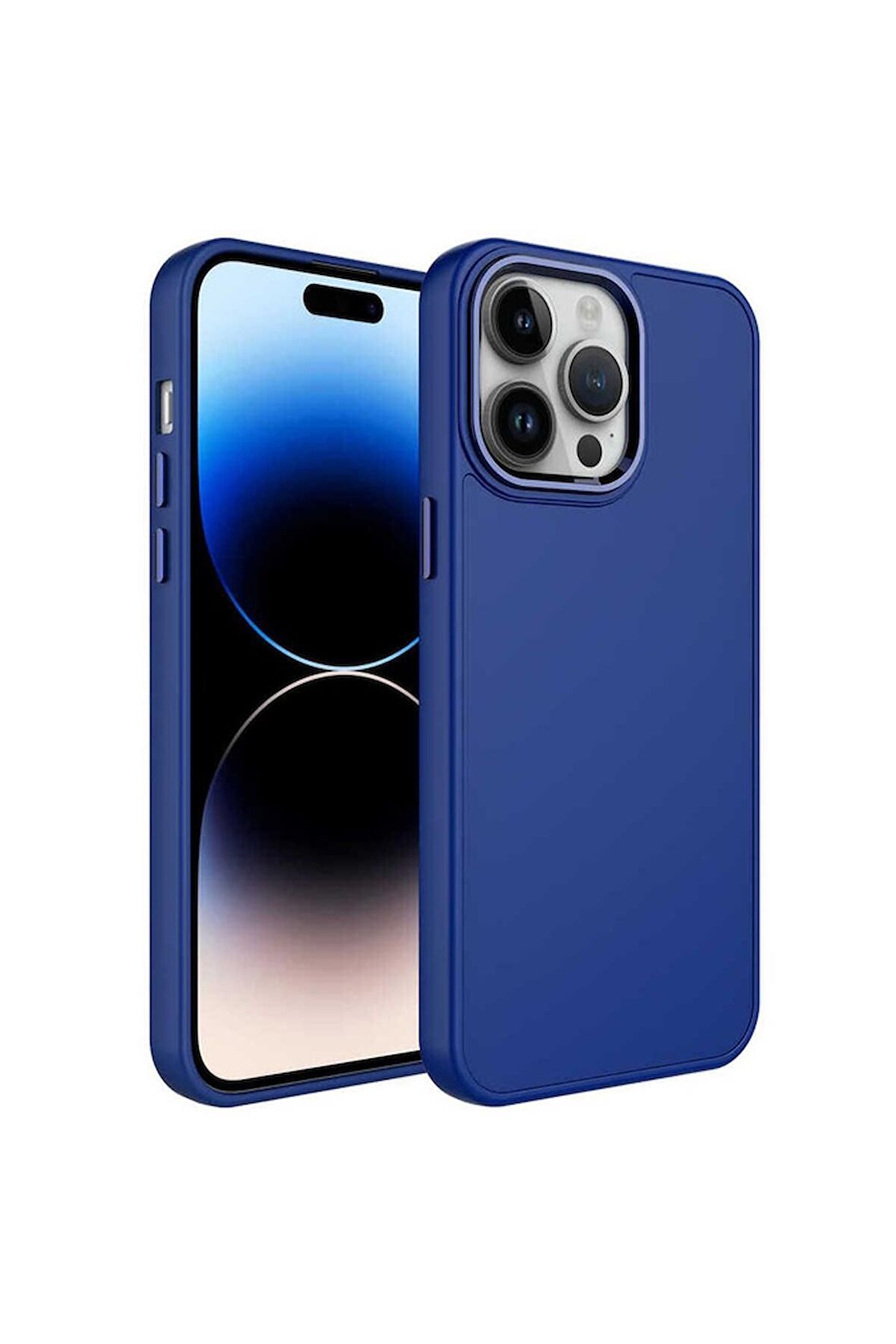 Apple iPhone 14 Pro Max Uyumlu Kılıf Metal Çerçeve ve Buton Tasarımlı Silikon Luna Kapak Lacivert