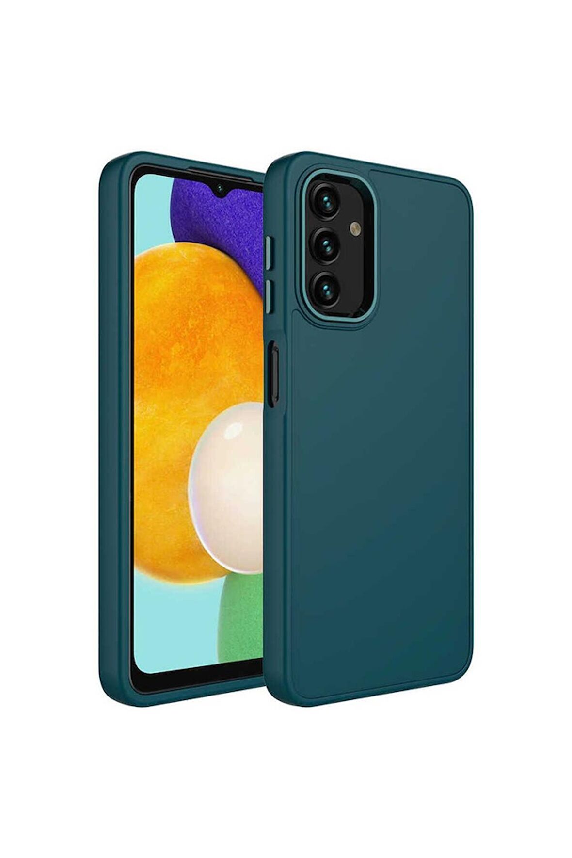 Samsung Galaxy A13 4G Uyumlu Kılıf Metal Çerçeve ve Buton Tasarımlı Silikon Luna Kapak Koyu Yeşil