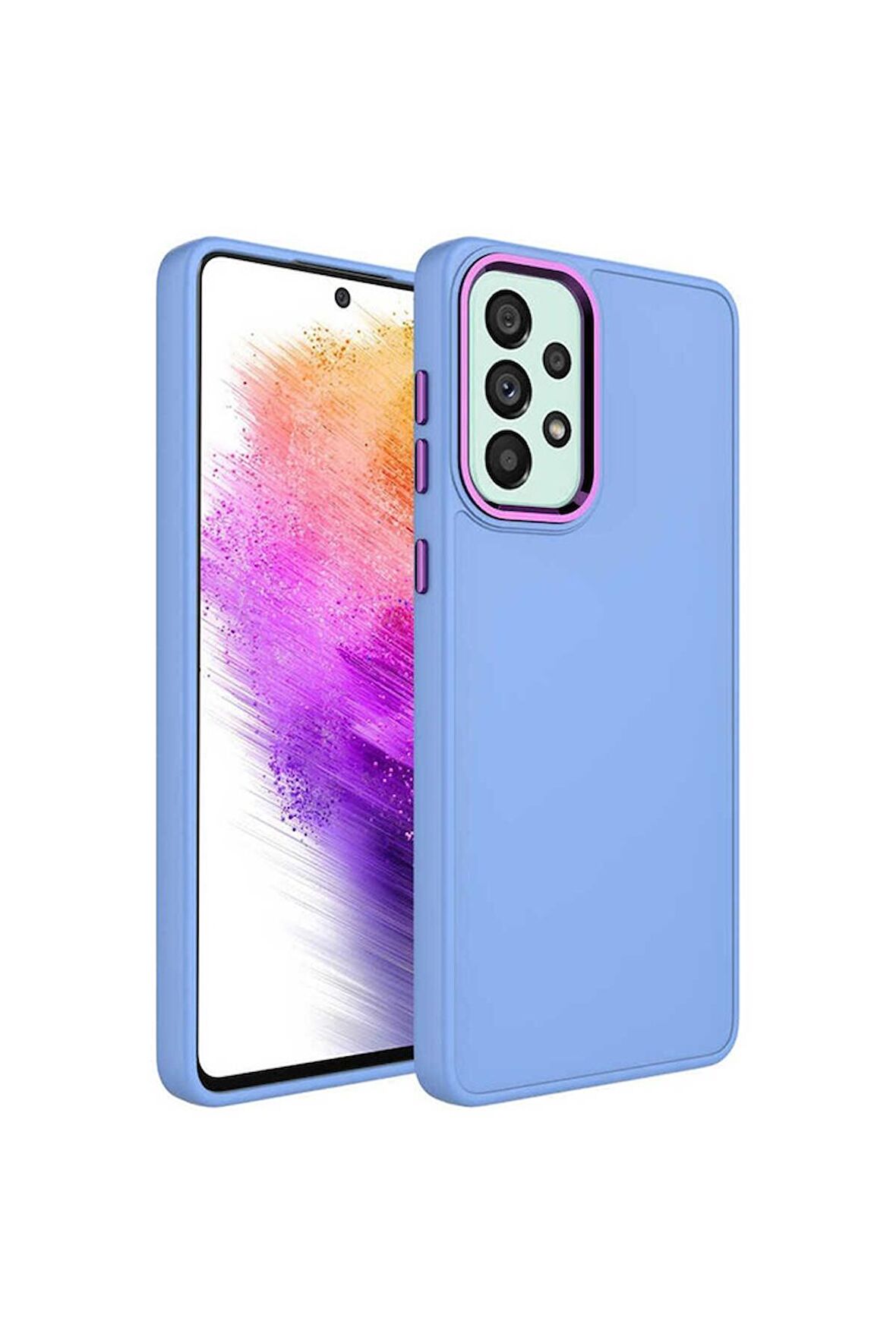 Samsung Galaxy A53 5G Uyumlu Kılıf Metal Çerçeve ve Buton Tasarımlı Silikon Luna Kapak Lila