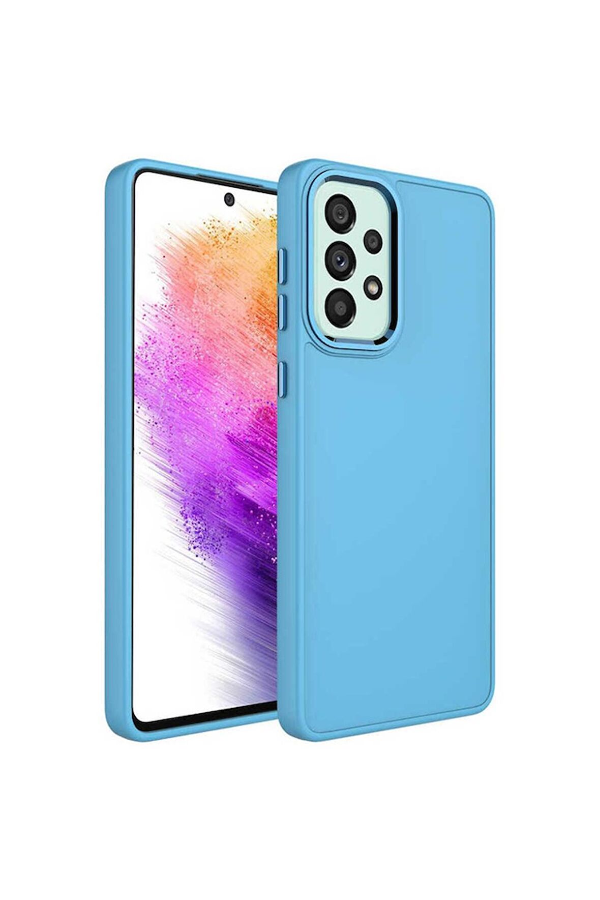 Samsung Galaxy A53 5G Uyumlu Kılıf Metal Çerçeve ve Buton Tasarımlı Silikon Luna Kapak Sierra Mavi