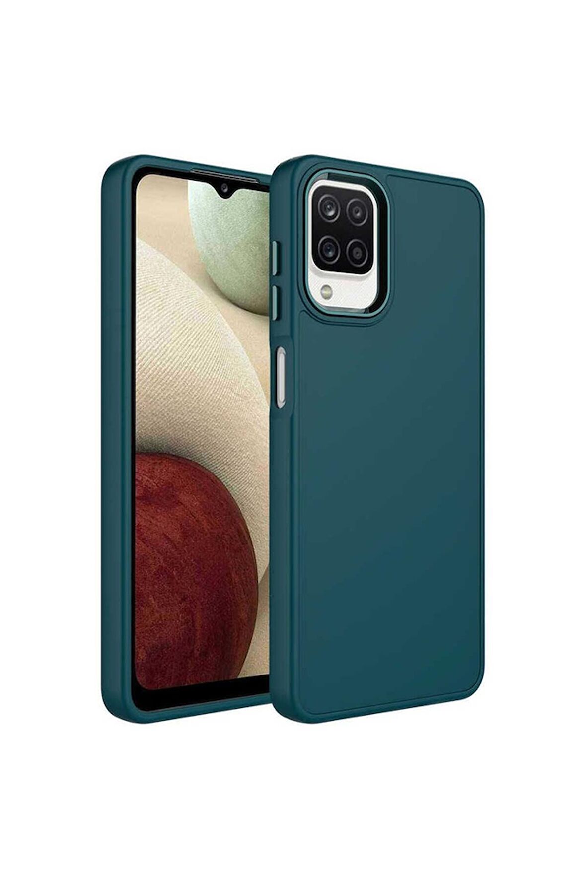 Samsung Galaxy M12 Uyumlu Kılıf Metal Çerçeve ve Buton Tasarımlı Silikon Luna Kapak Koyu Yeşil
